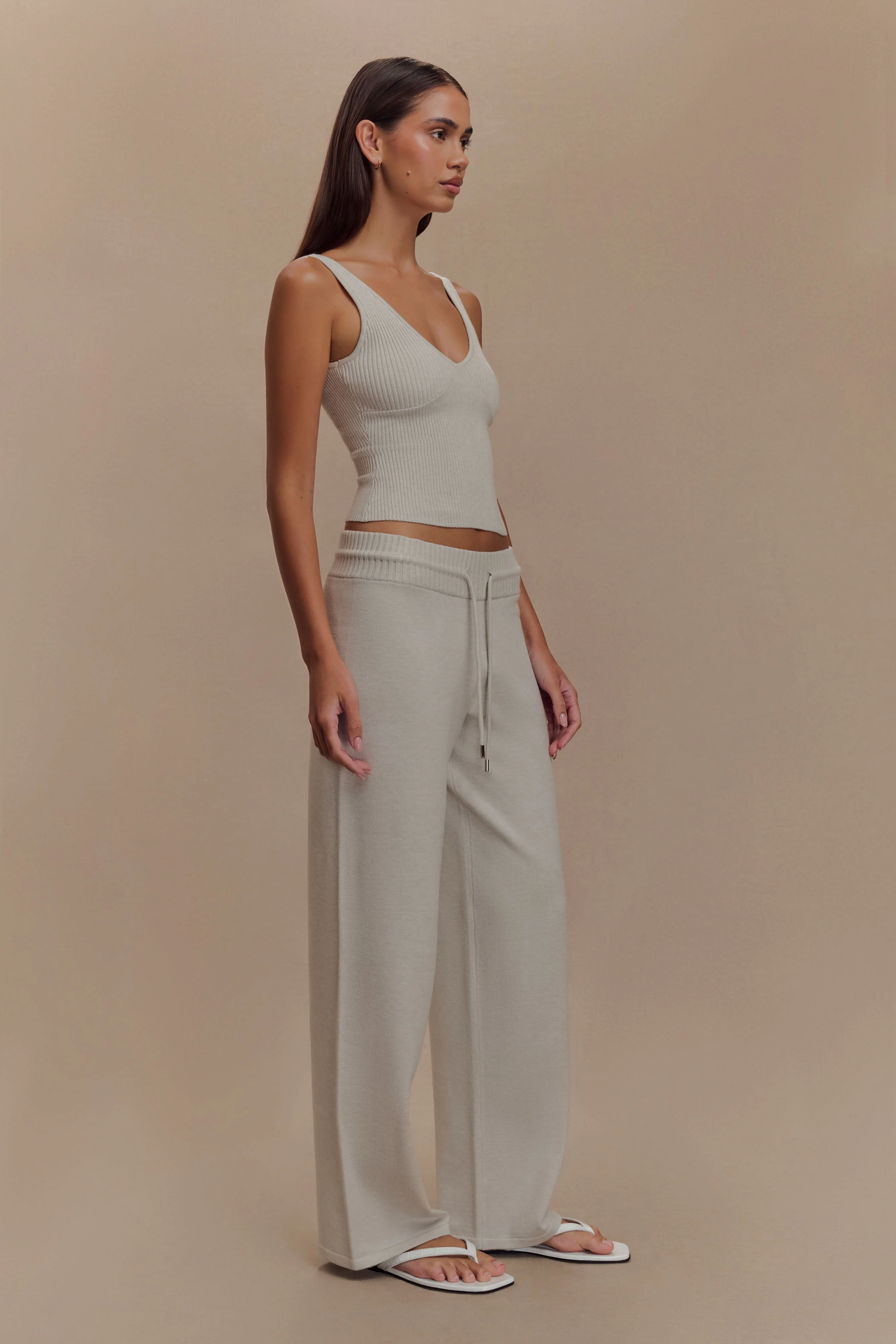 Natalya Knit Wide Leg Pants - Heather Grey Marle - Image 3