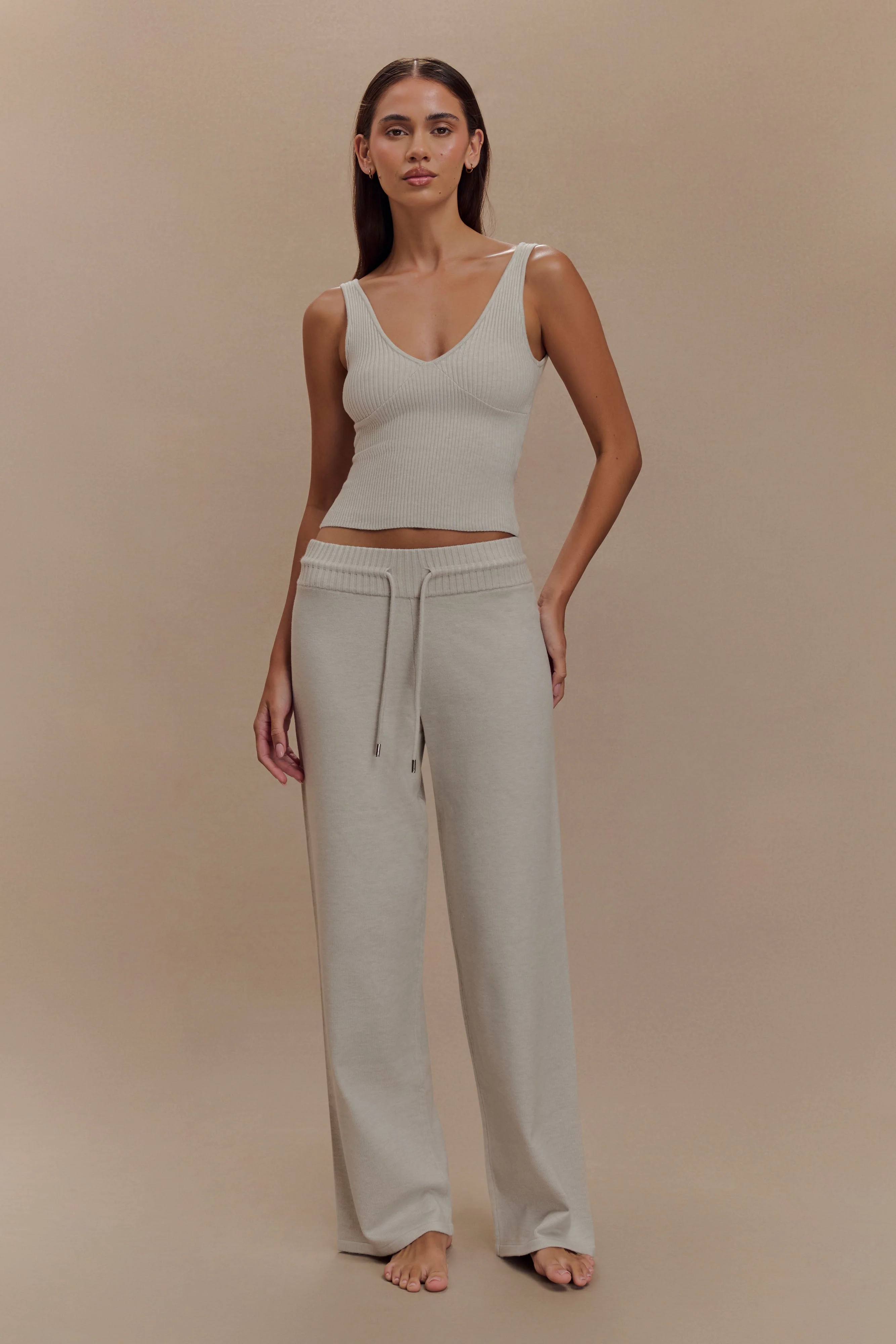 Natalya Knit Wide Leg Pants - Heather Grey Marle - Image 5