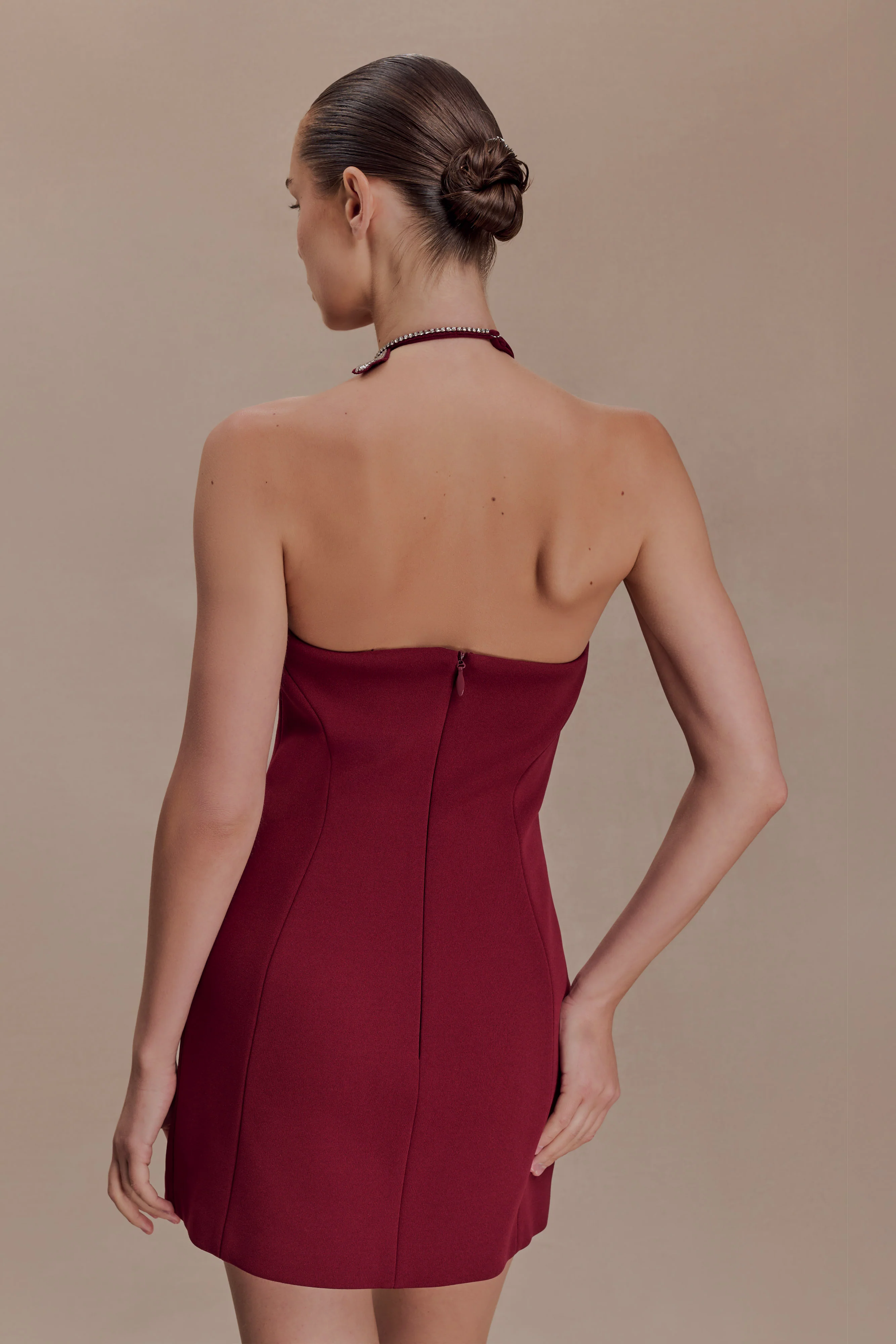 Nathalie Halter Neck Floral Mini Dress - Merlot - Image 2