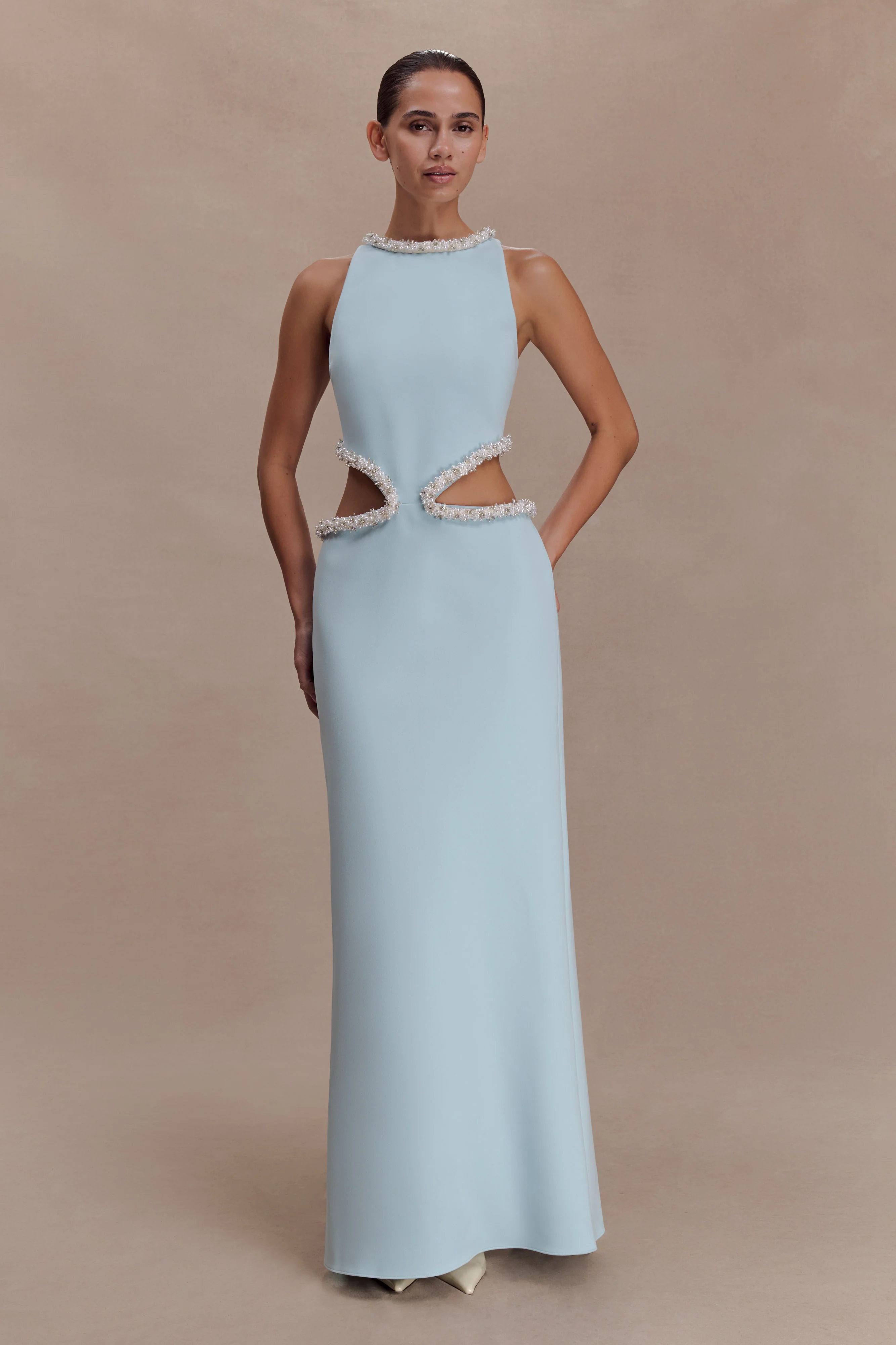 Nicole Embellished Cut Out Maxi Dress - Pale Blue - Image 3