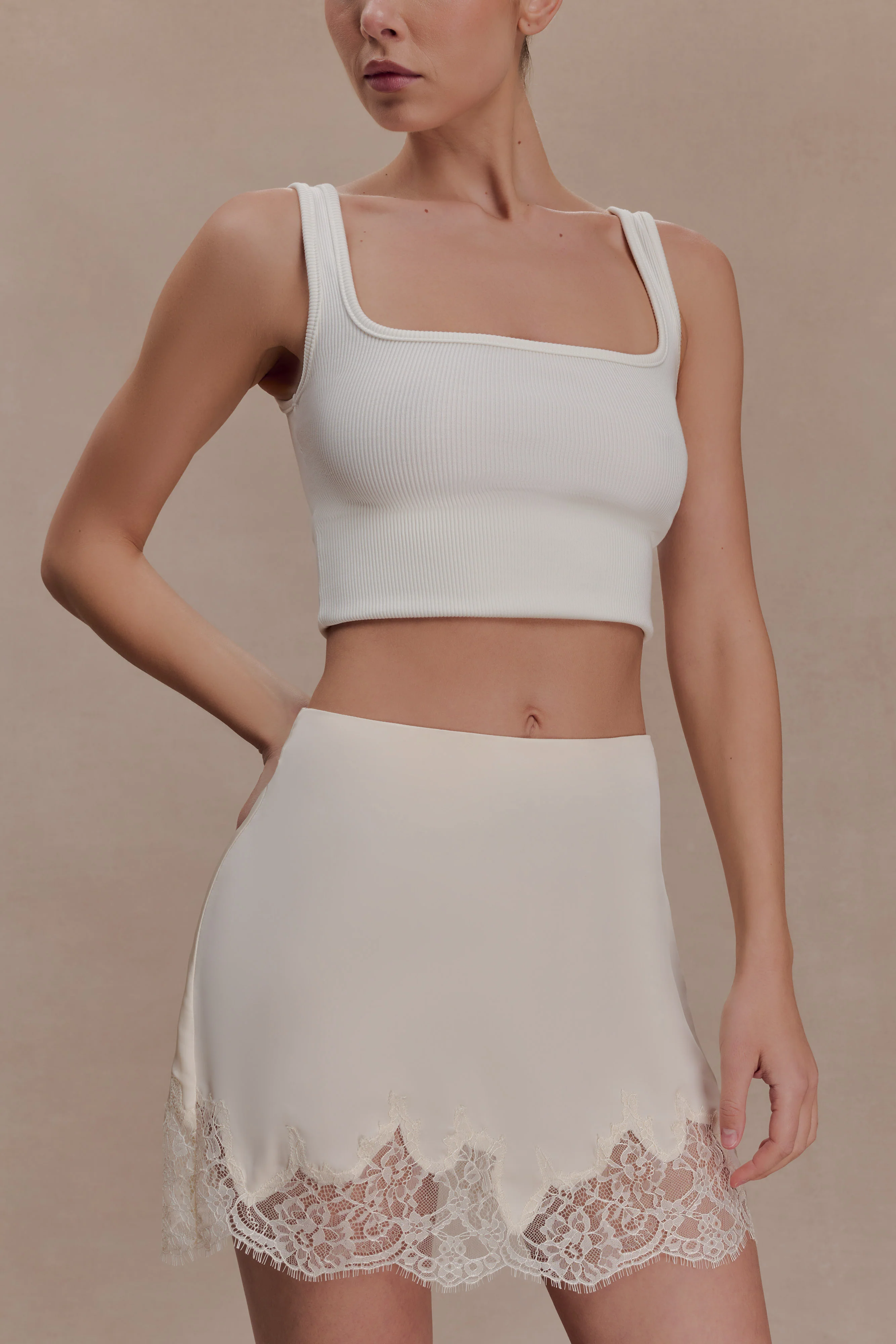 Nina Lace And Satin Mini Skirt - Ivory - Image 3