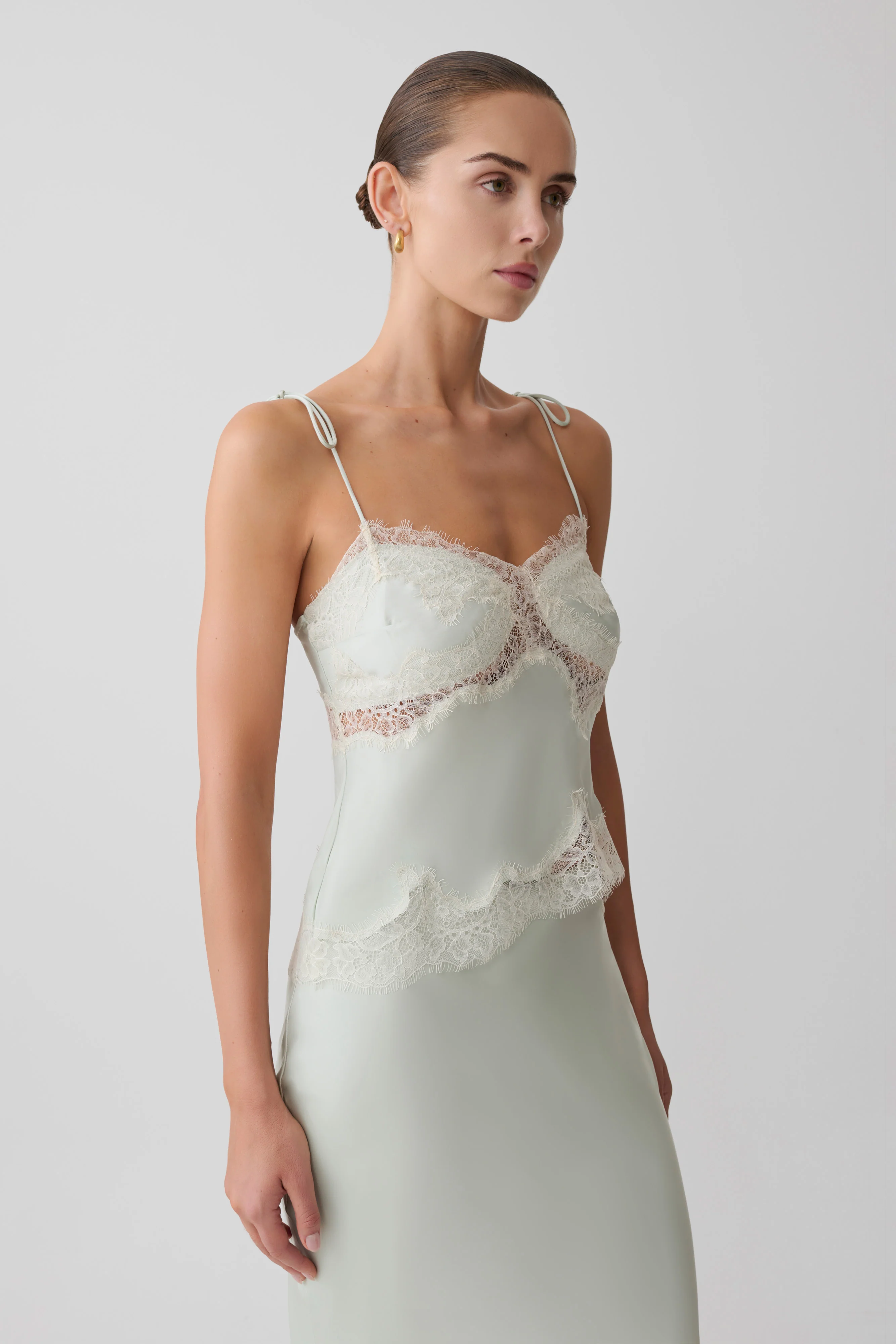 Nina Satin And Lace Camisole - Sage - Image 3
