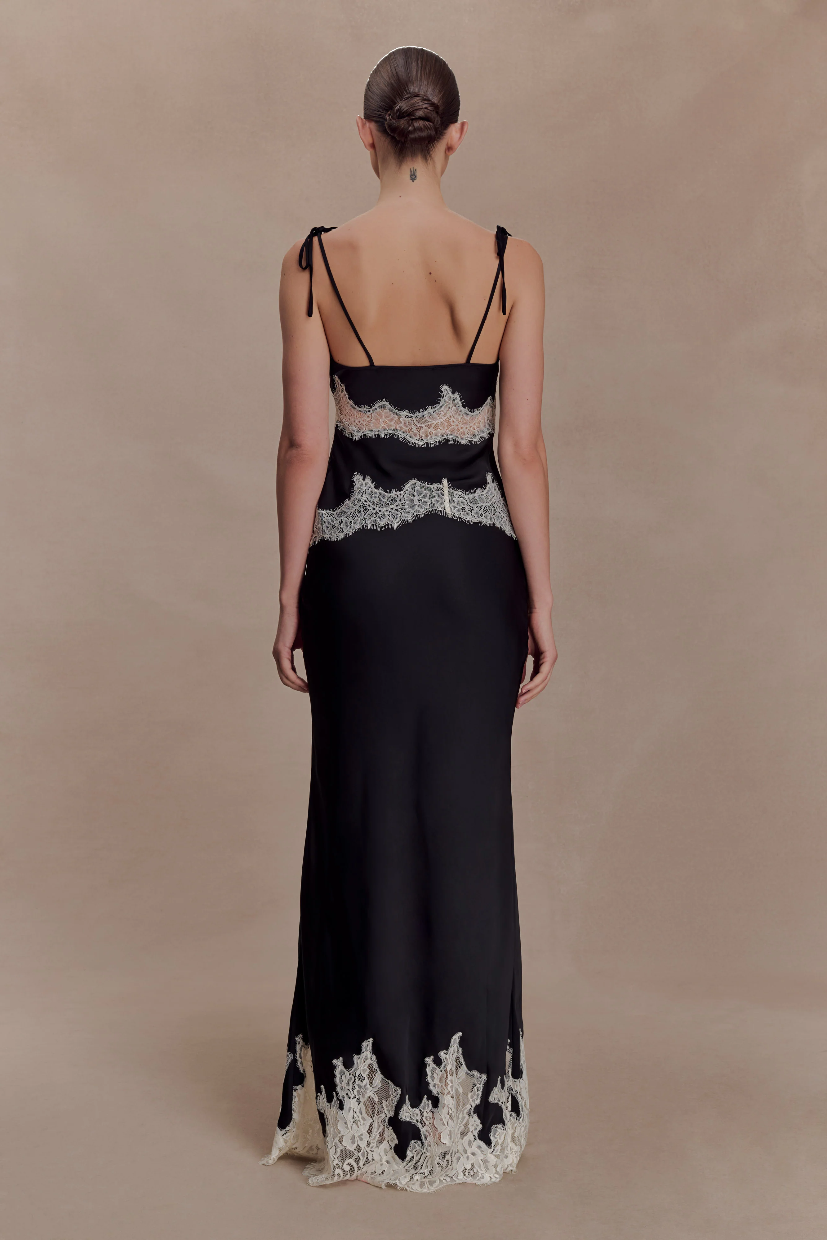 Nina Satin And Lace Maxi Skirt - Black/Ivory - Image 3