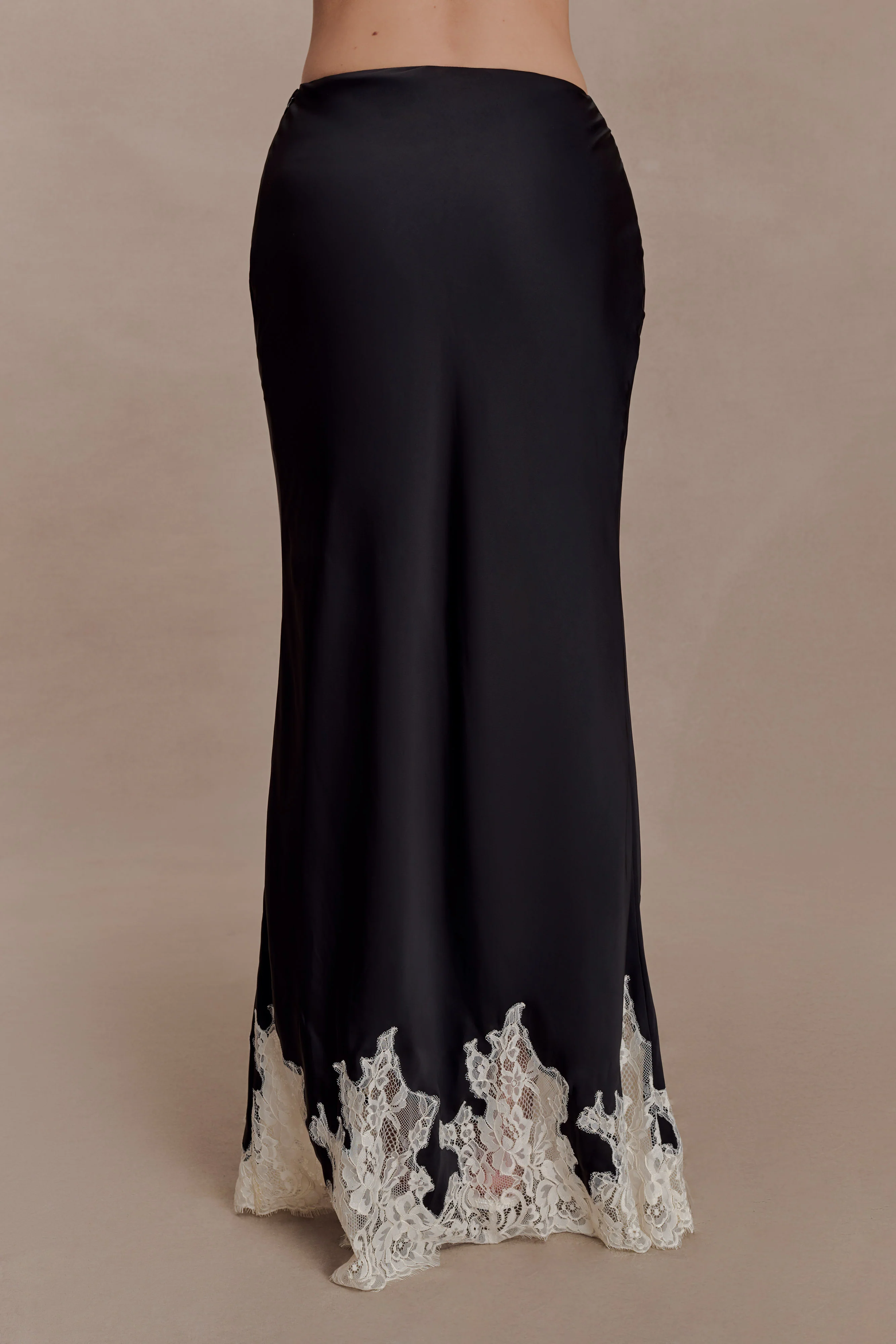 Nina Satin And Lace Maxi Skirt - Black/Ivory - Image 4