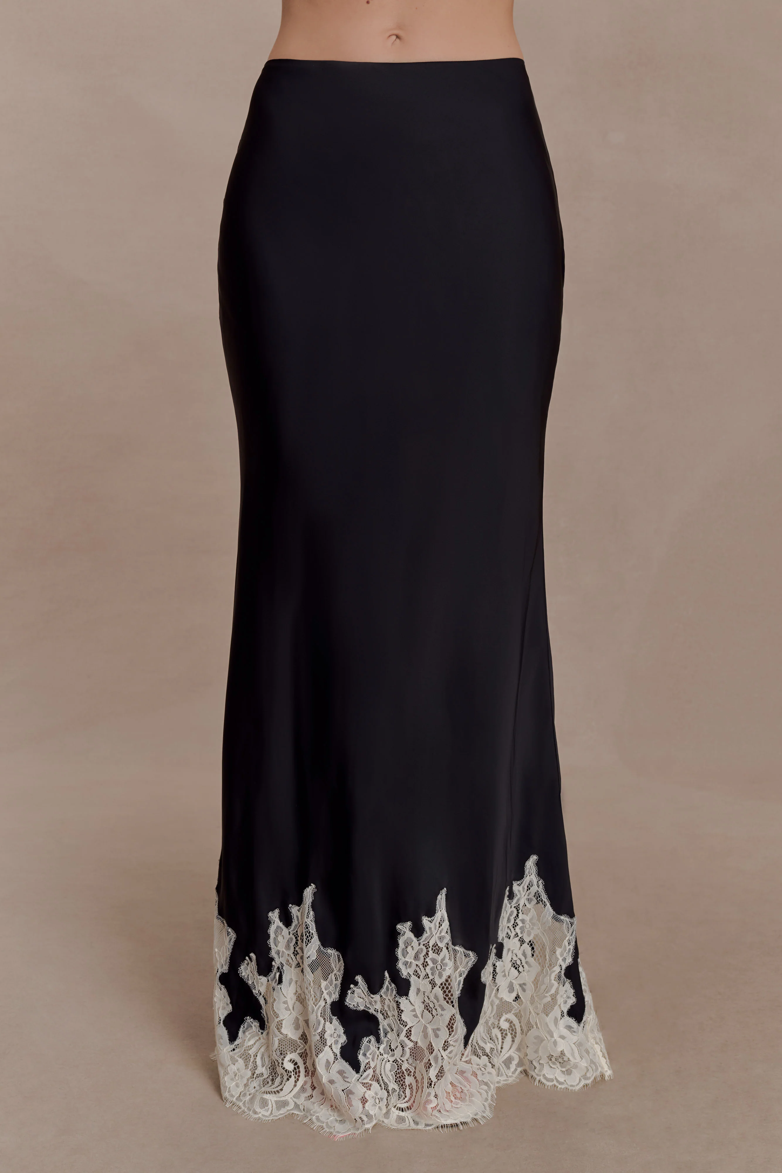 Nina Satin And Lace Maxi Skirt - Black/Ivory - Image 7