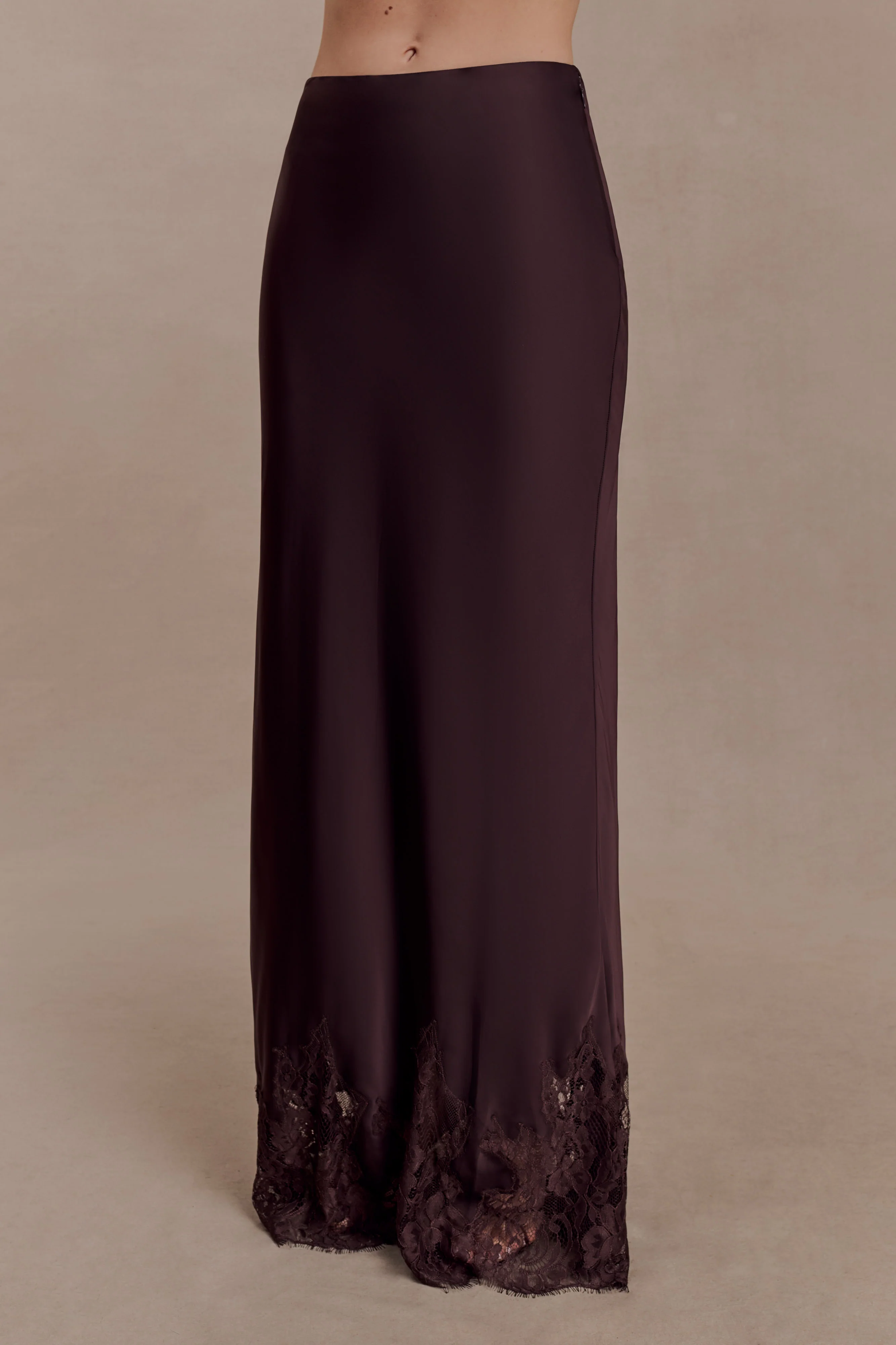 Nina Satin And Lace Maxi Skirt - Chocolate - Image 4