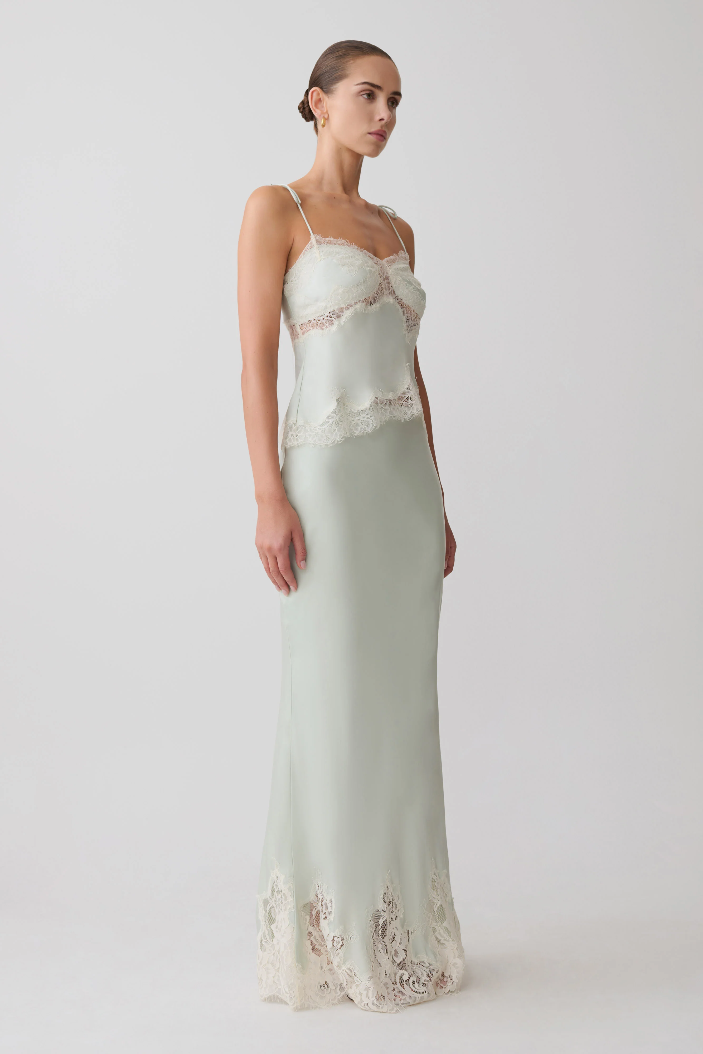 Nina Satin And Lace Maxi Skirt - Sage - Image 2