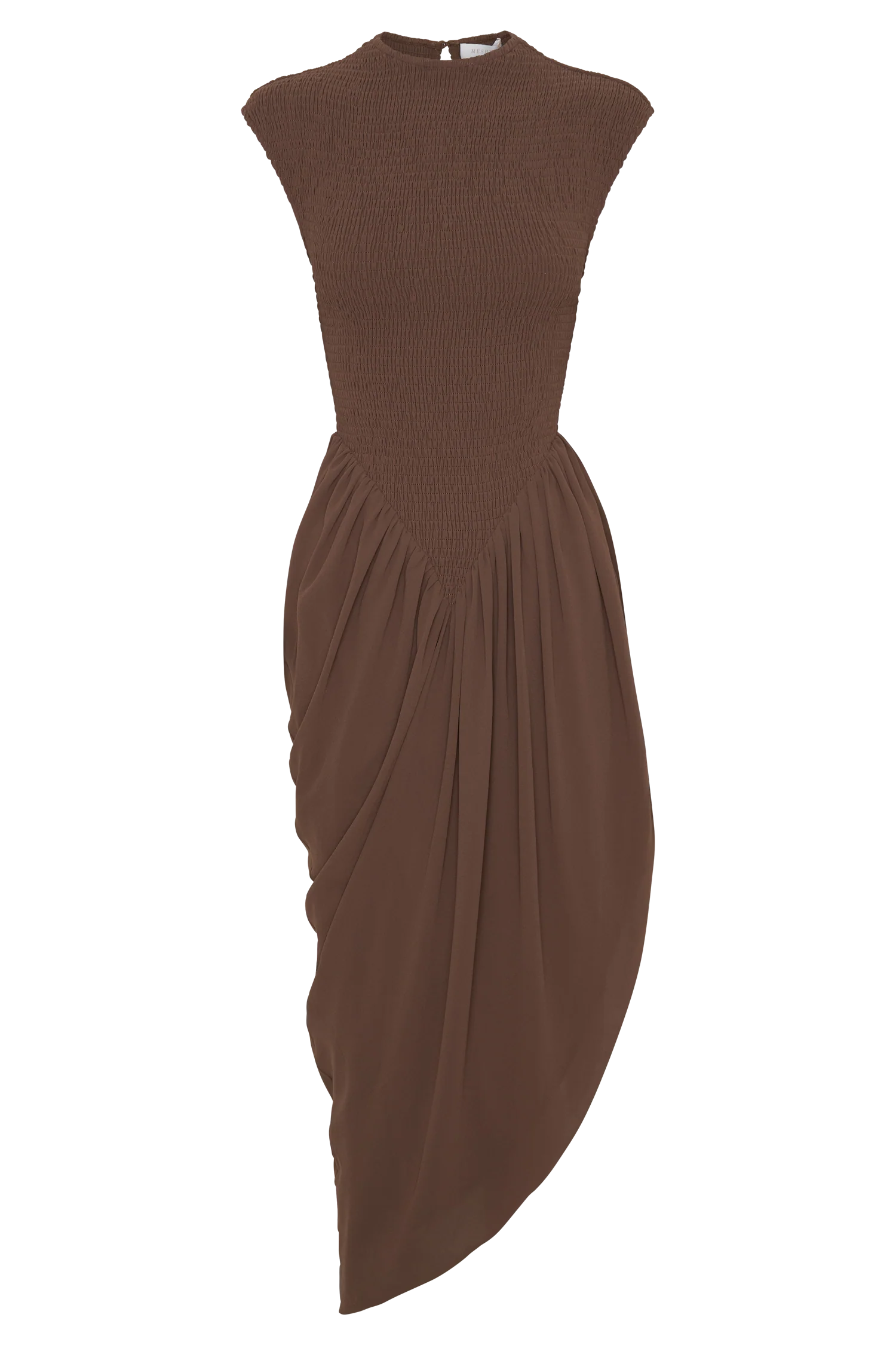 Nola Shirred Asymmetric Midi Dress - Mocha - Image 10