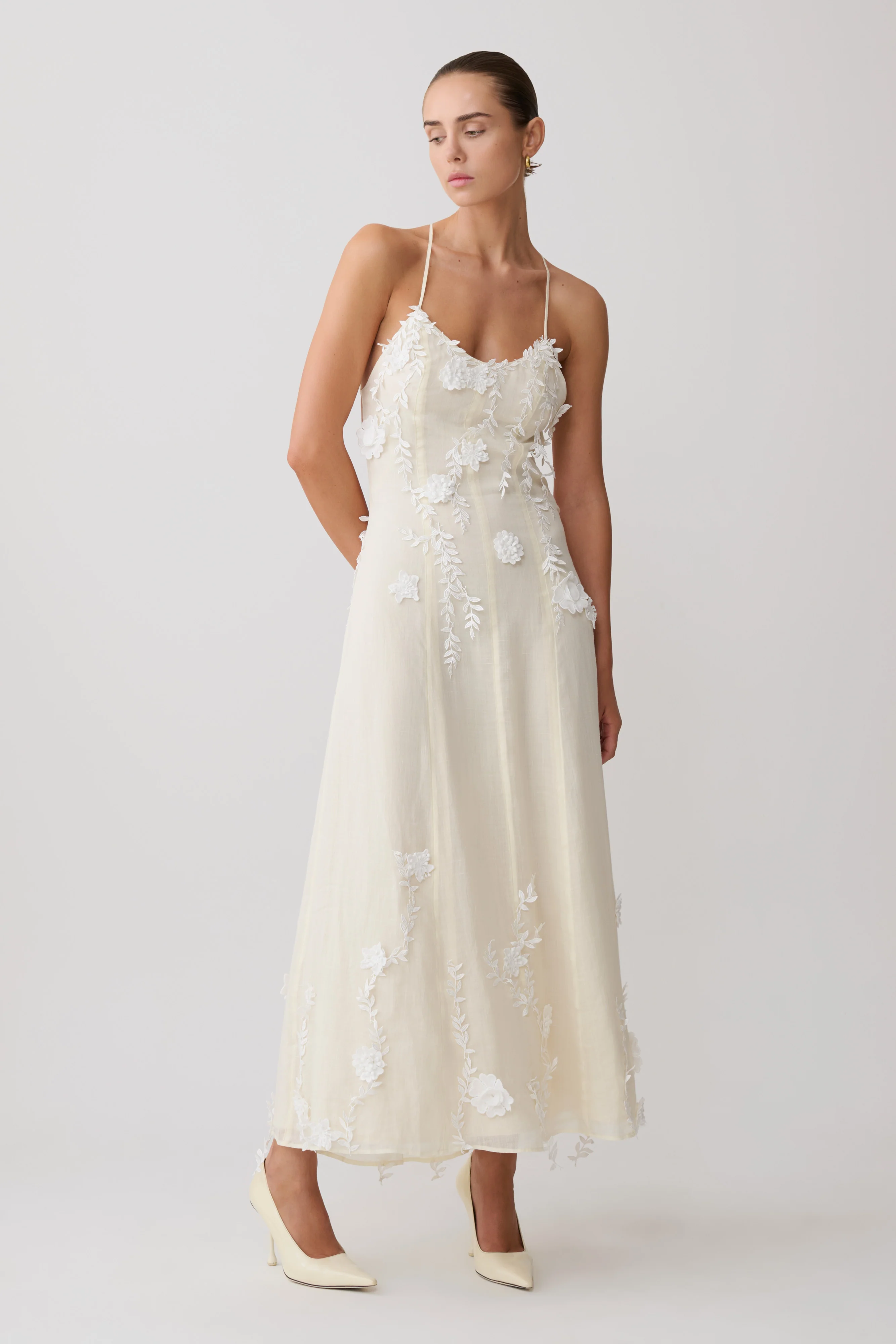 Odette Floral Lace Midi Dress - Buttermilk - Image 2