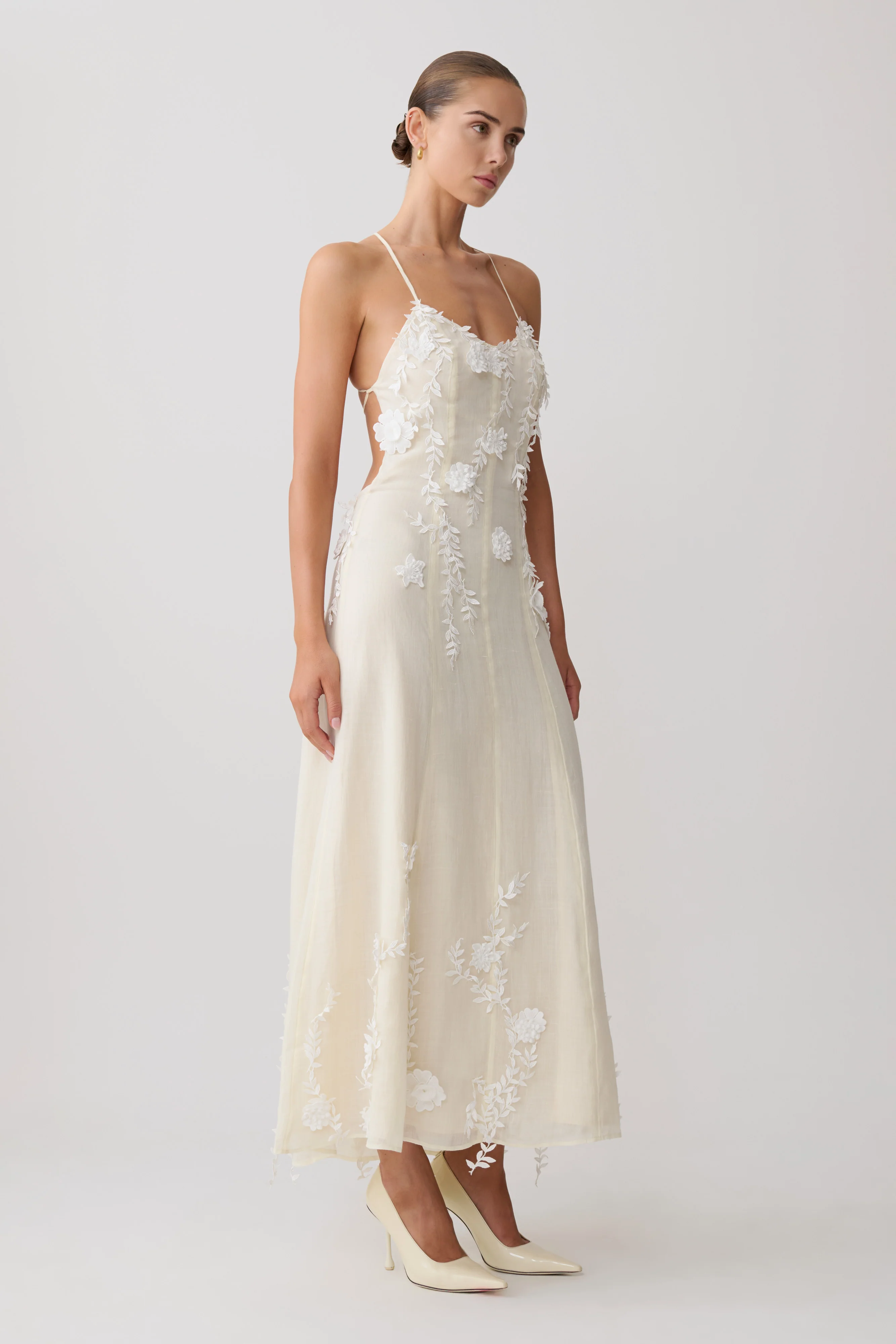 Odette Floral Lace Midi Dress - Buttermilk - Image 4