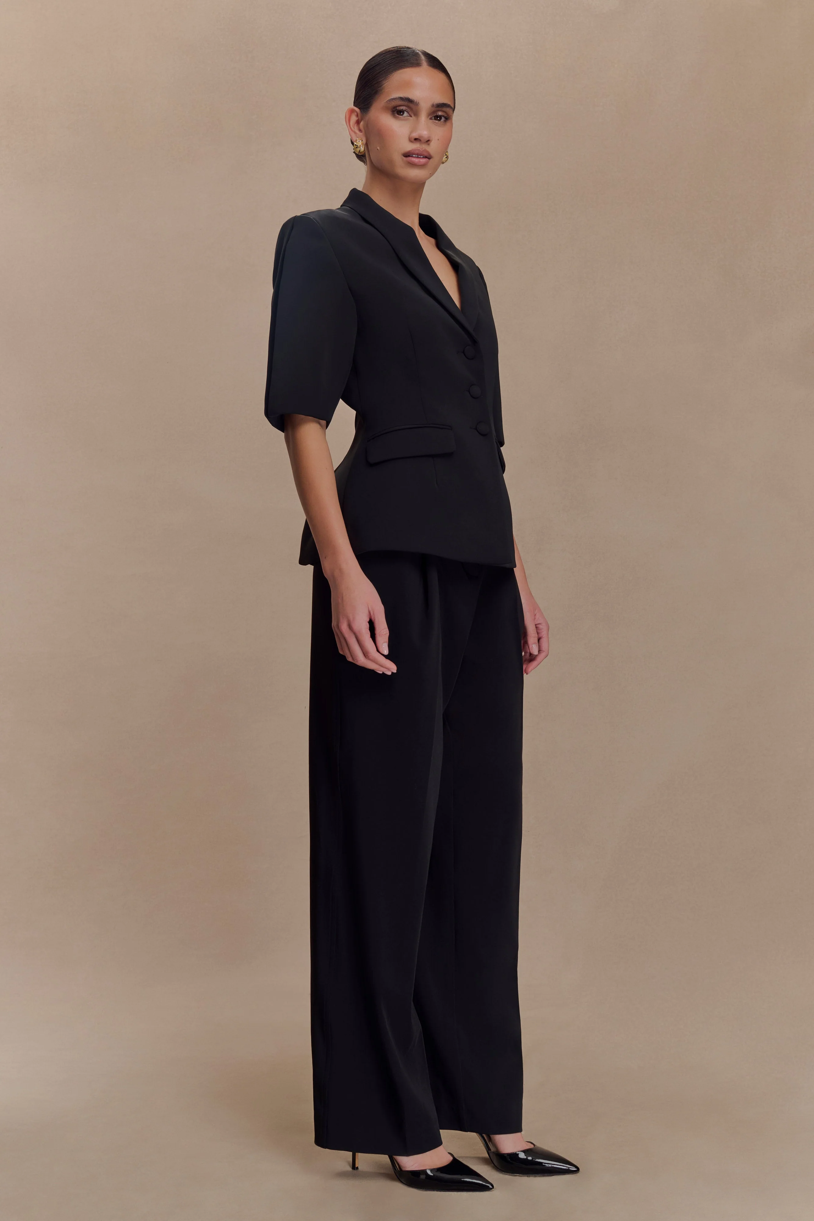 Opal Puff Sleeve Suiting Top - Black - Image 5