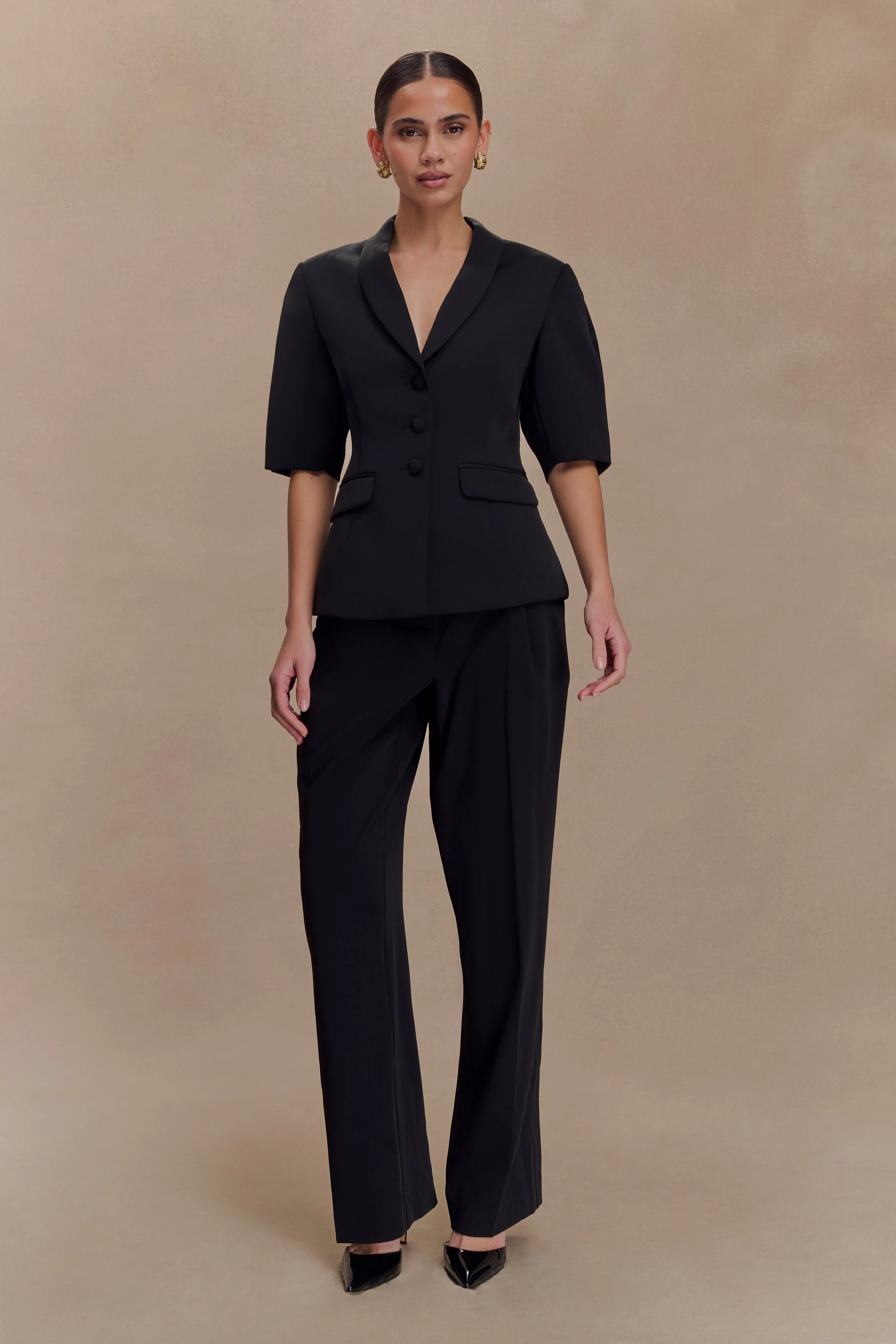 Opal Puff Sleeve Suiting Top - Black - Image 6