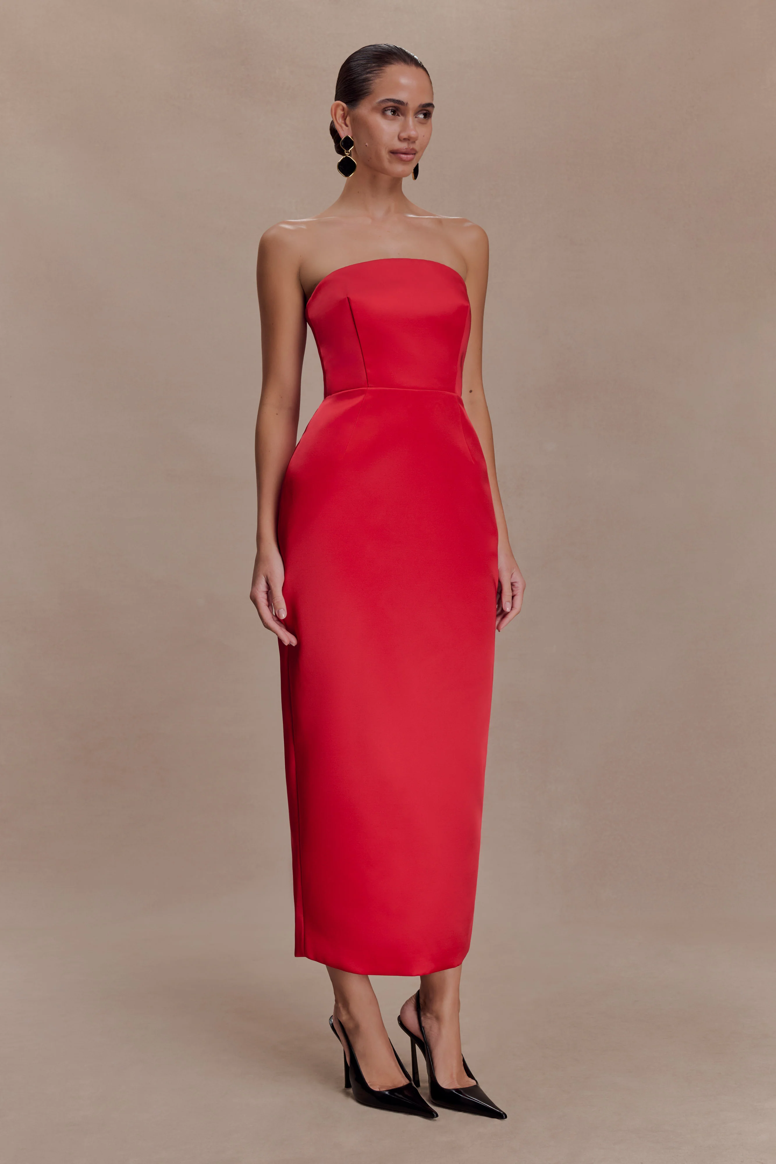 Ophelia Peplum Satin Maxi Dress - Red - Image 4