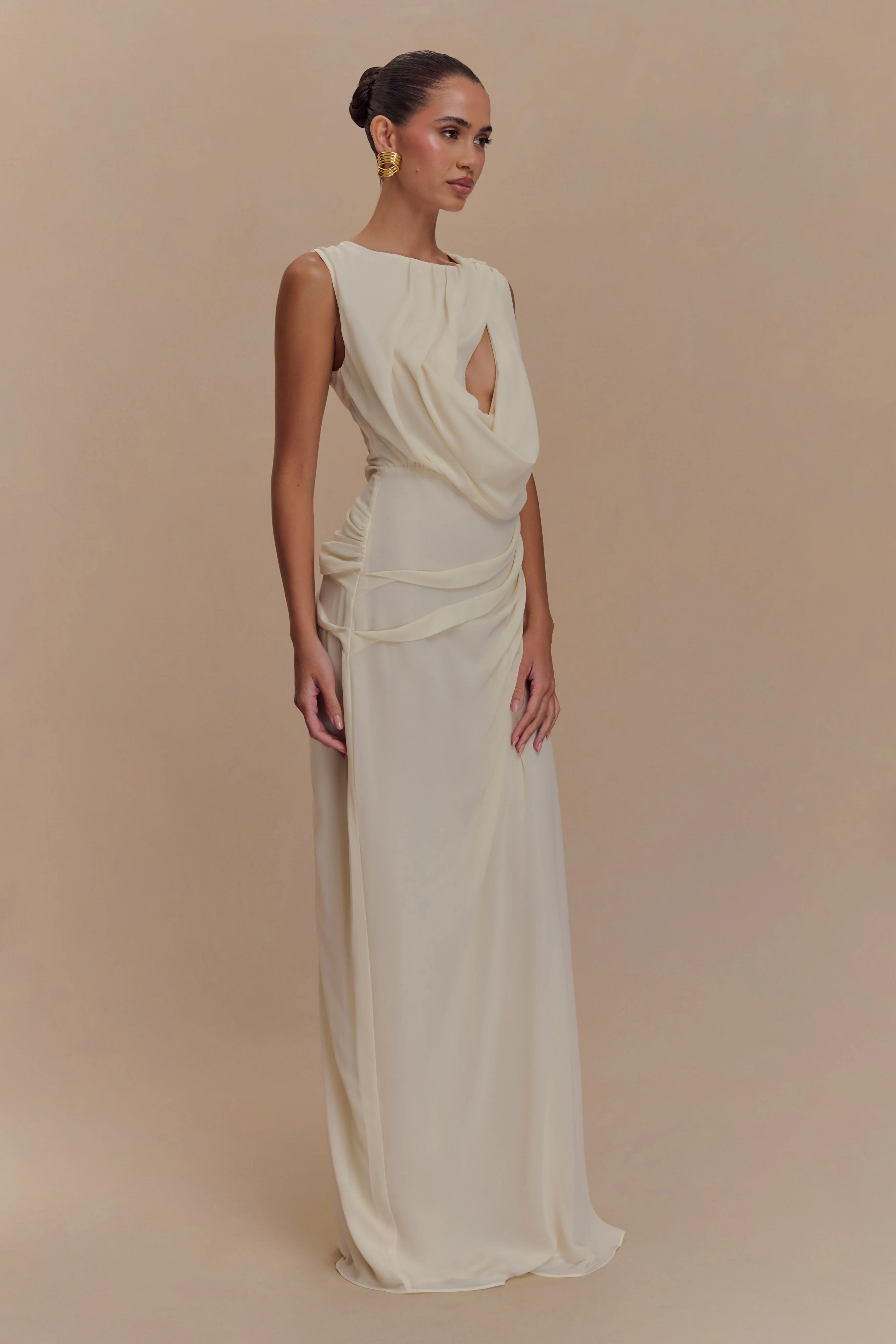Oria Chiffon Maxi Dress - Ivory - Image 4