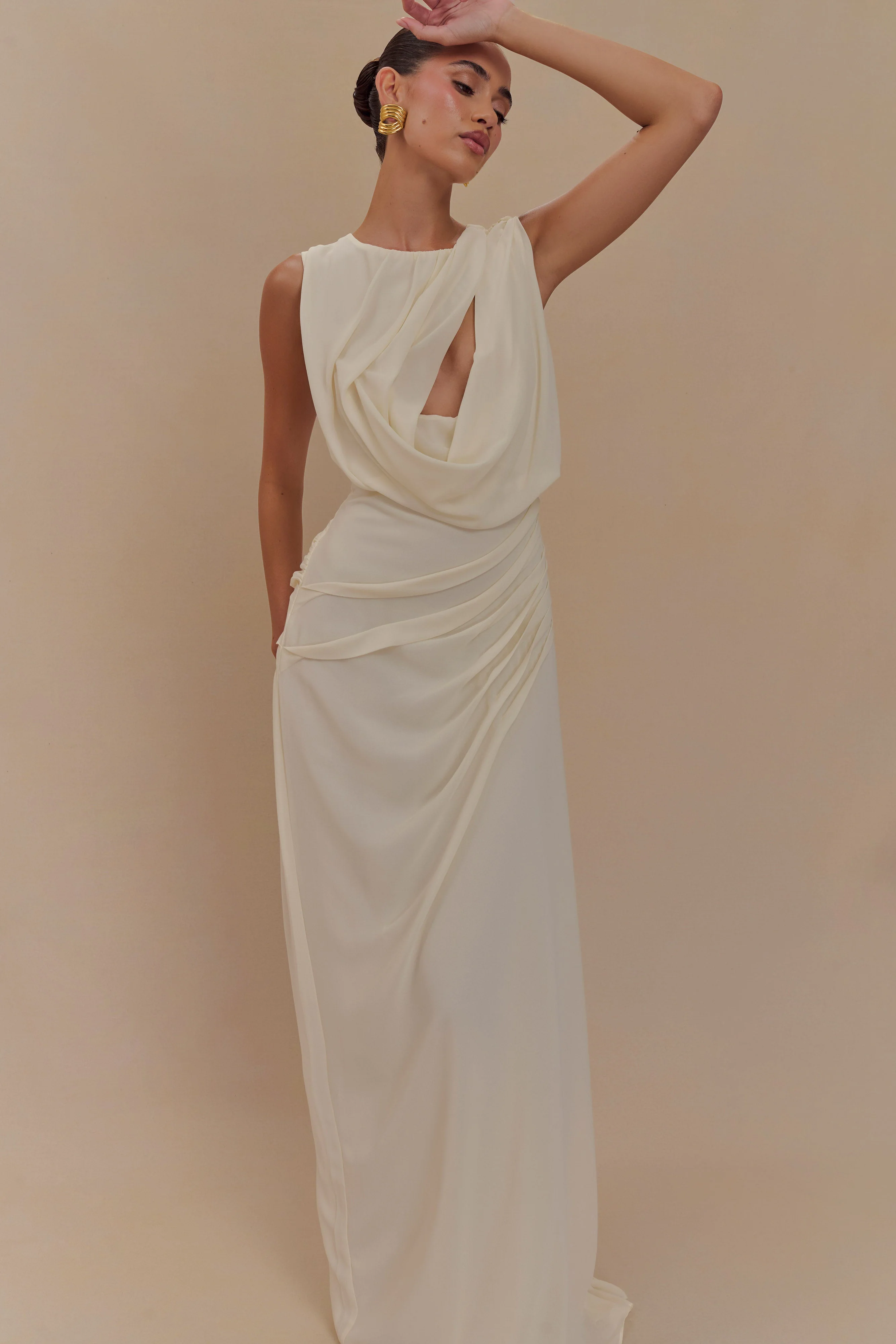 Oria Chiffon Maxi Dress - Ivory - Image 5