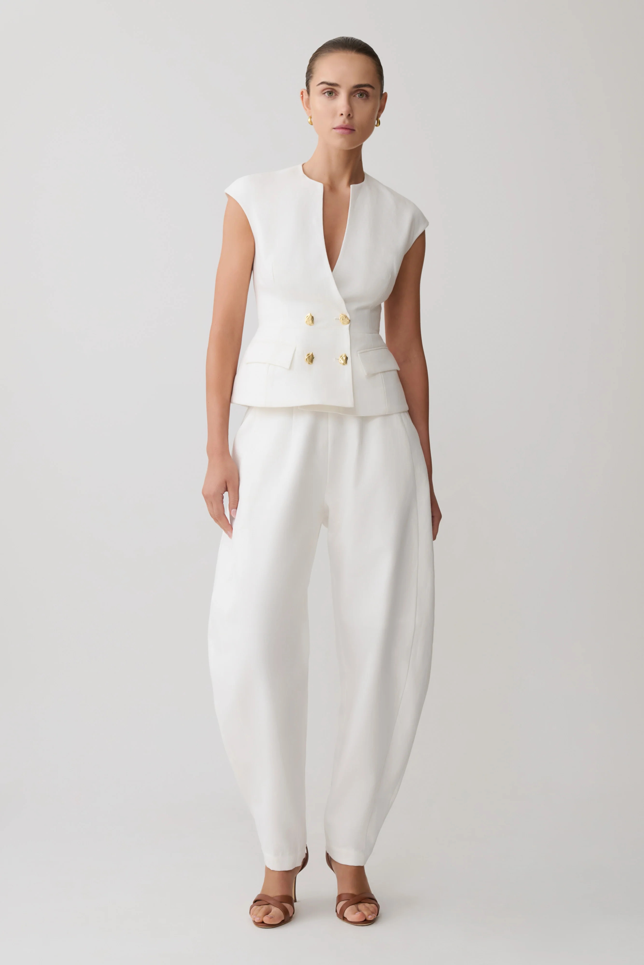 Oriana Linen Button Vest - White - Image 5