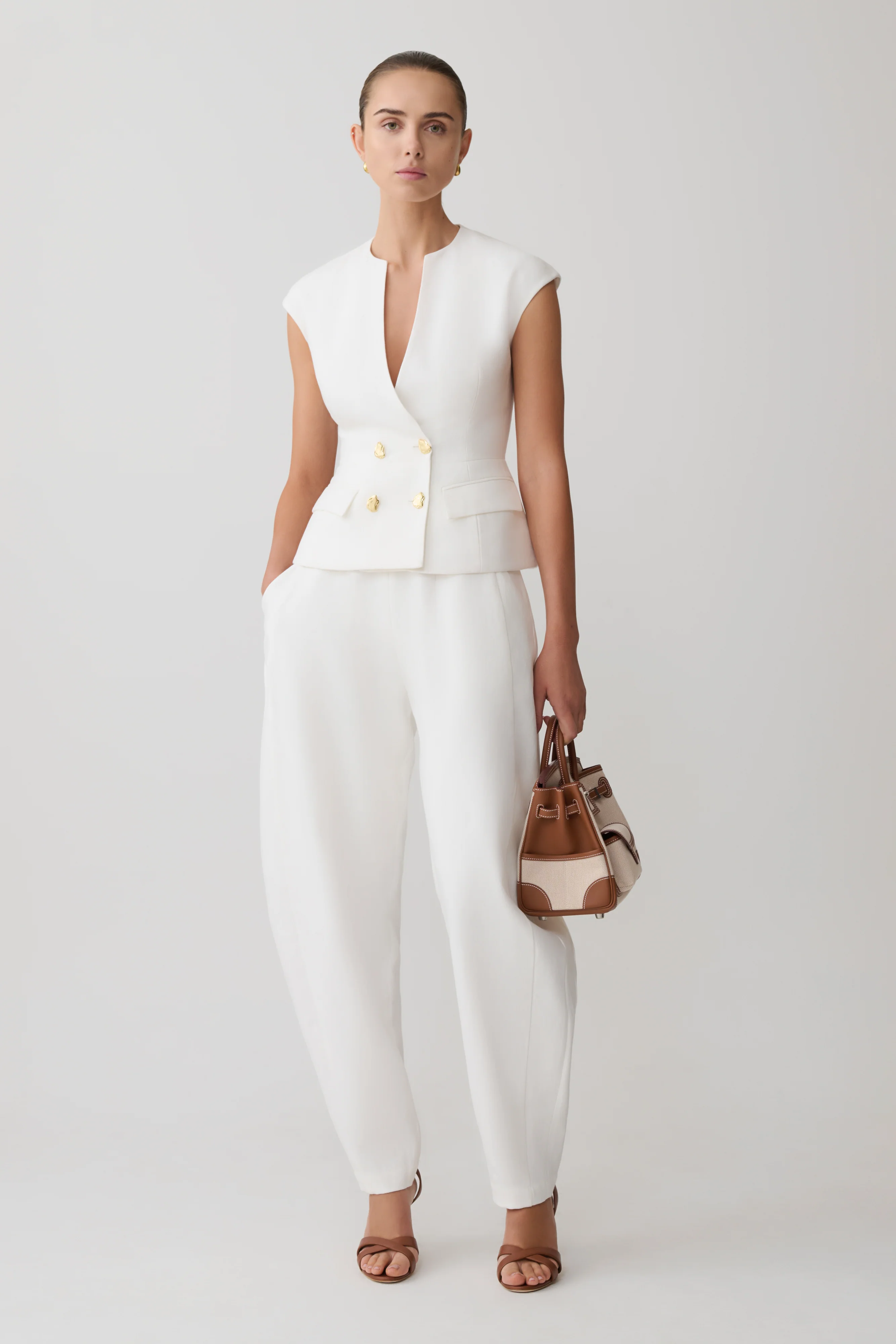 Oriana Linen Button Vest - White - Image 7