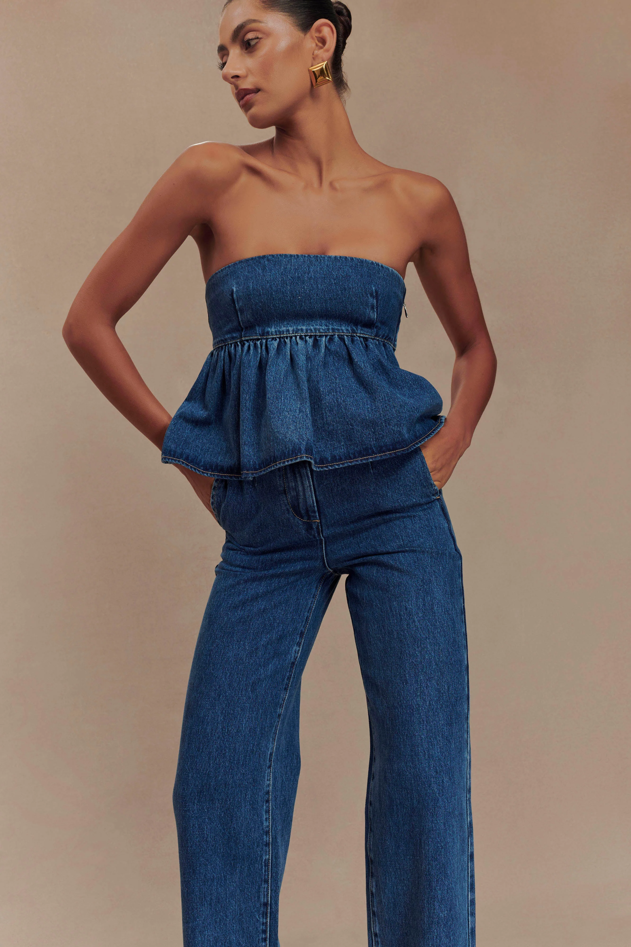 Pauline Strapless Denim Top - 90'S Blue - Image 3