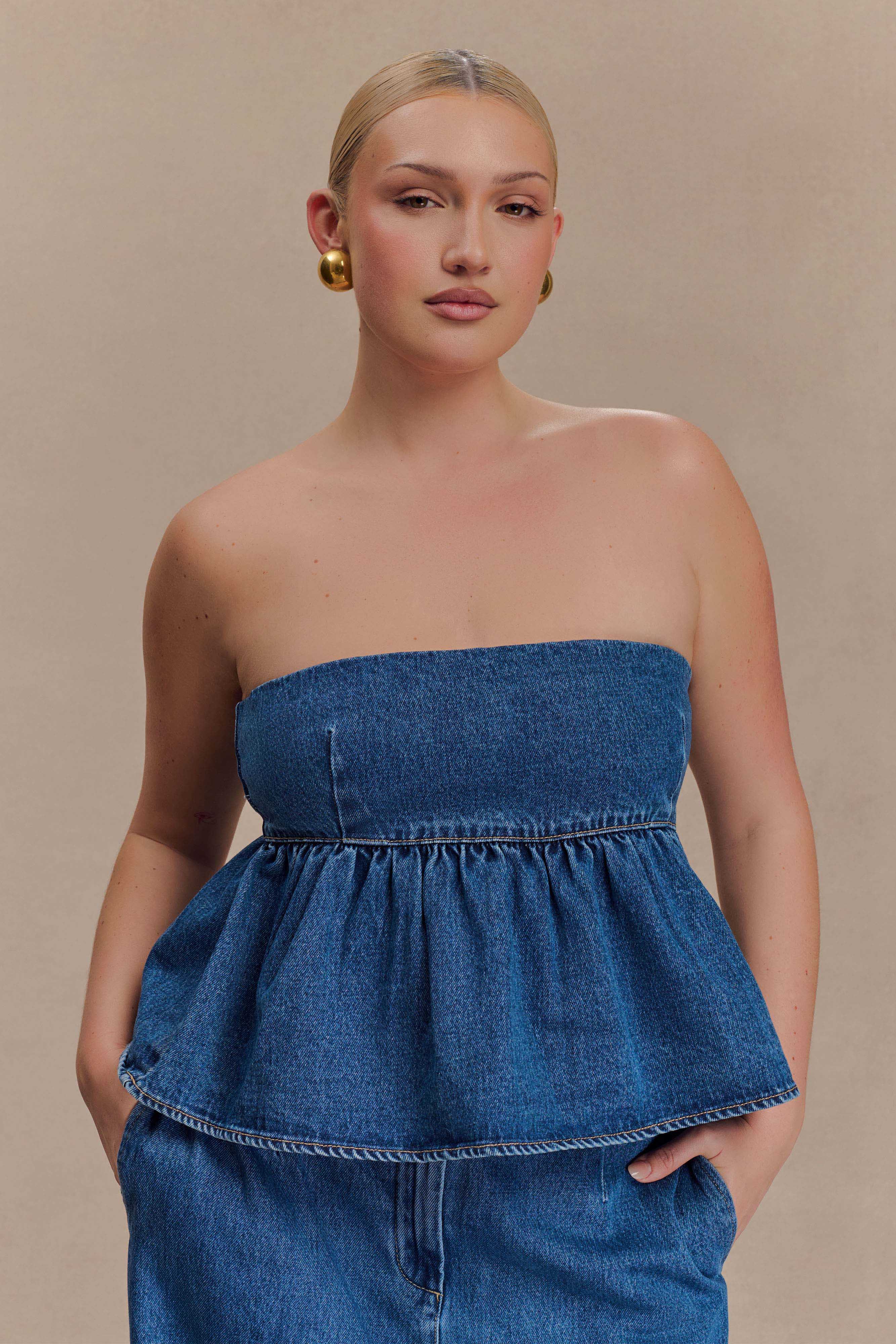Pauline Strapless Denim Top - 90'S Blue - Image 8