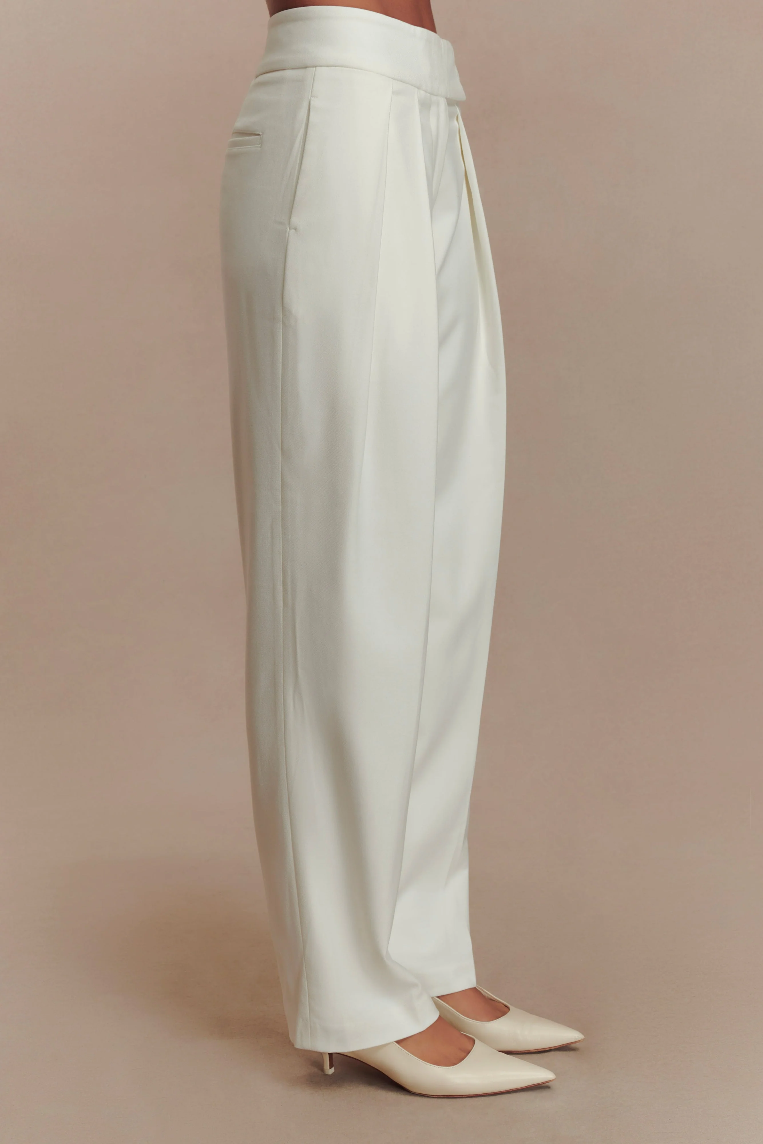 Penelope Pleated High Waisted Pants - Ivory - Image 6