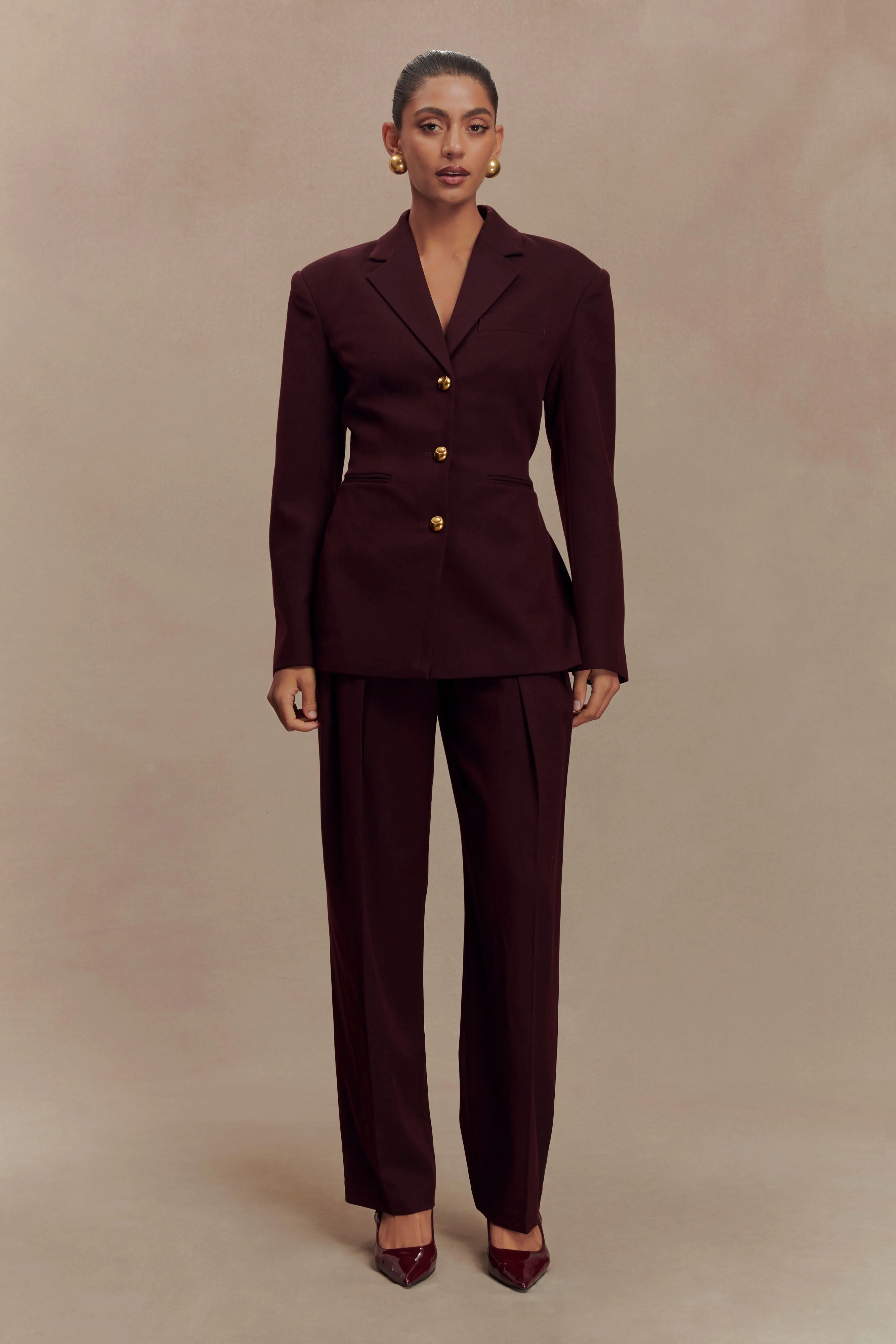 Penelope Pleated High Waisted Pants - Mahogany - Image 4