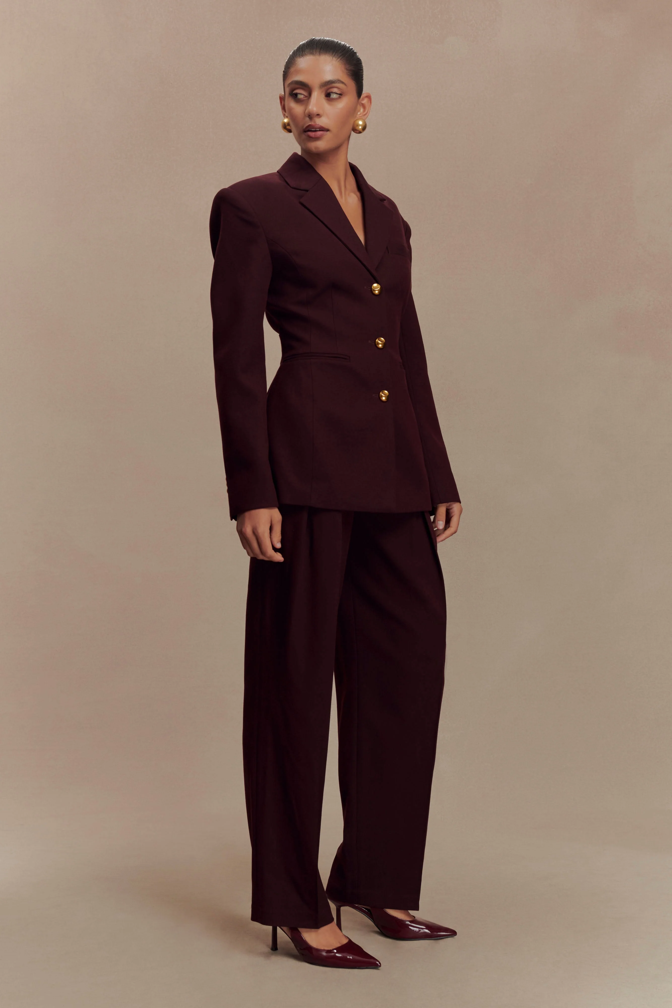 Penelope Pleated High Waisted Pants - Mahogany - Image 6