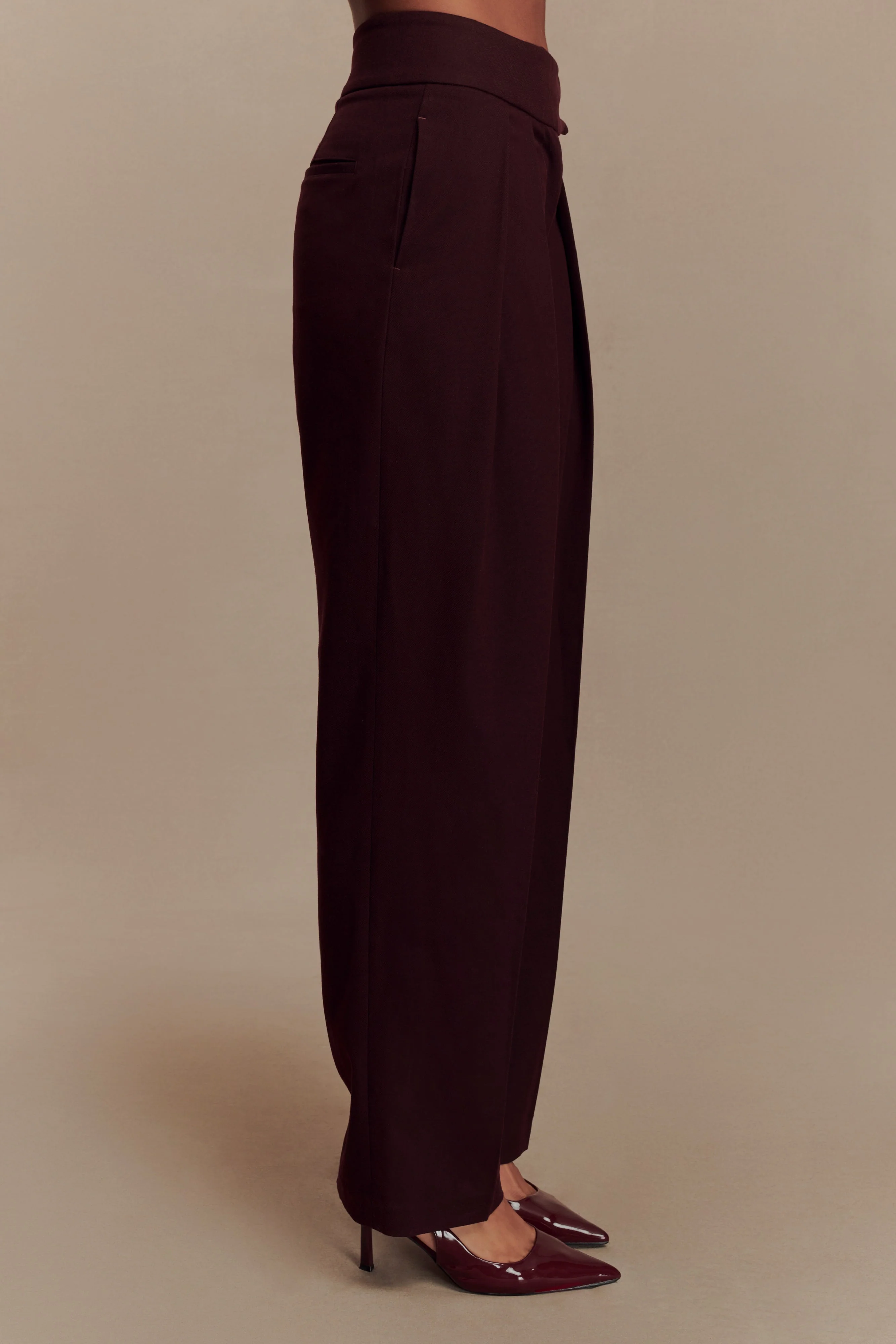 Penelope Pleated High Waisted Pants - Mahogany - Image 7