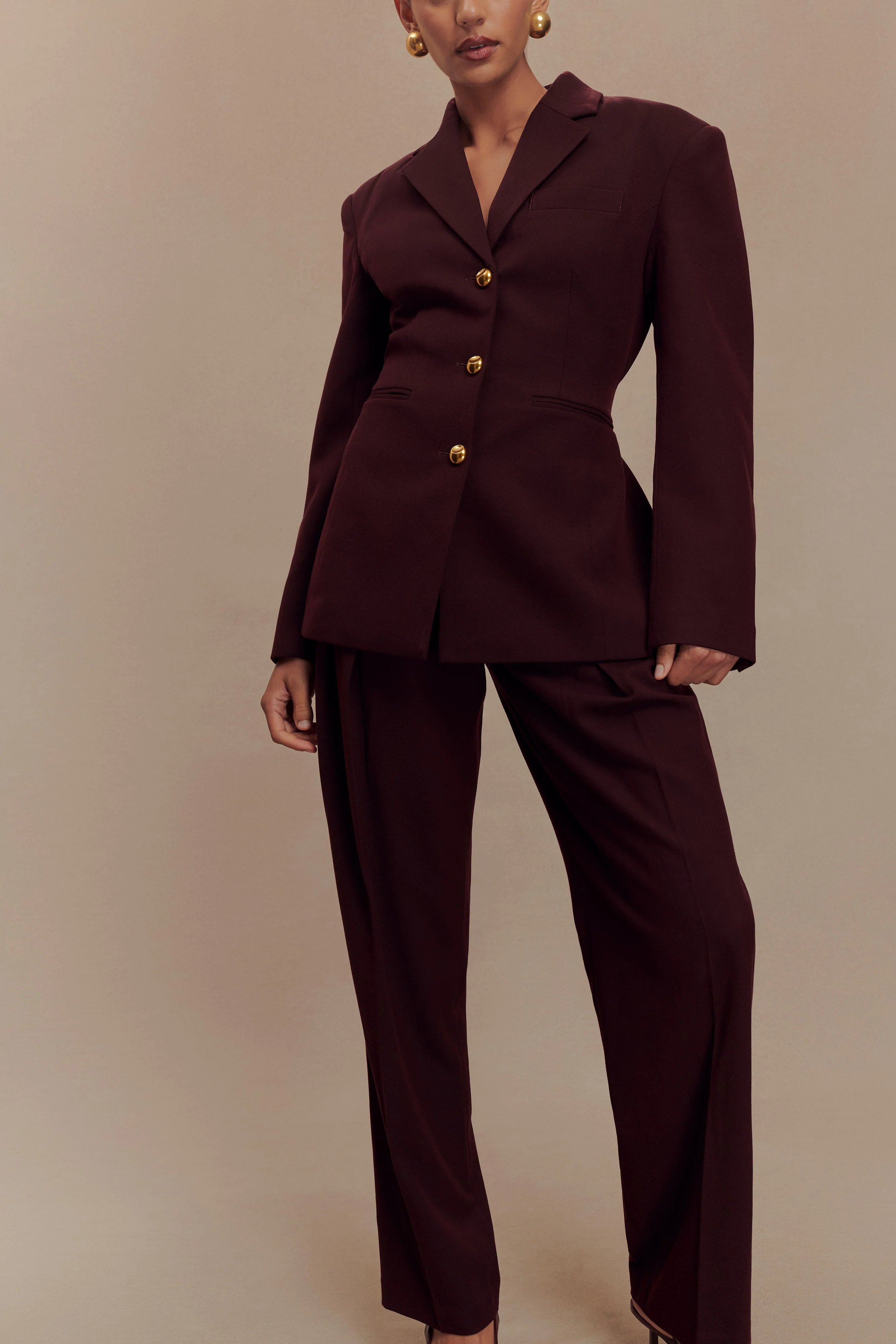 Penelope Pleated High Waisted Pants - Mahogany - Image 9