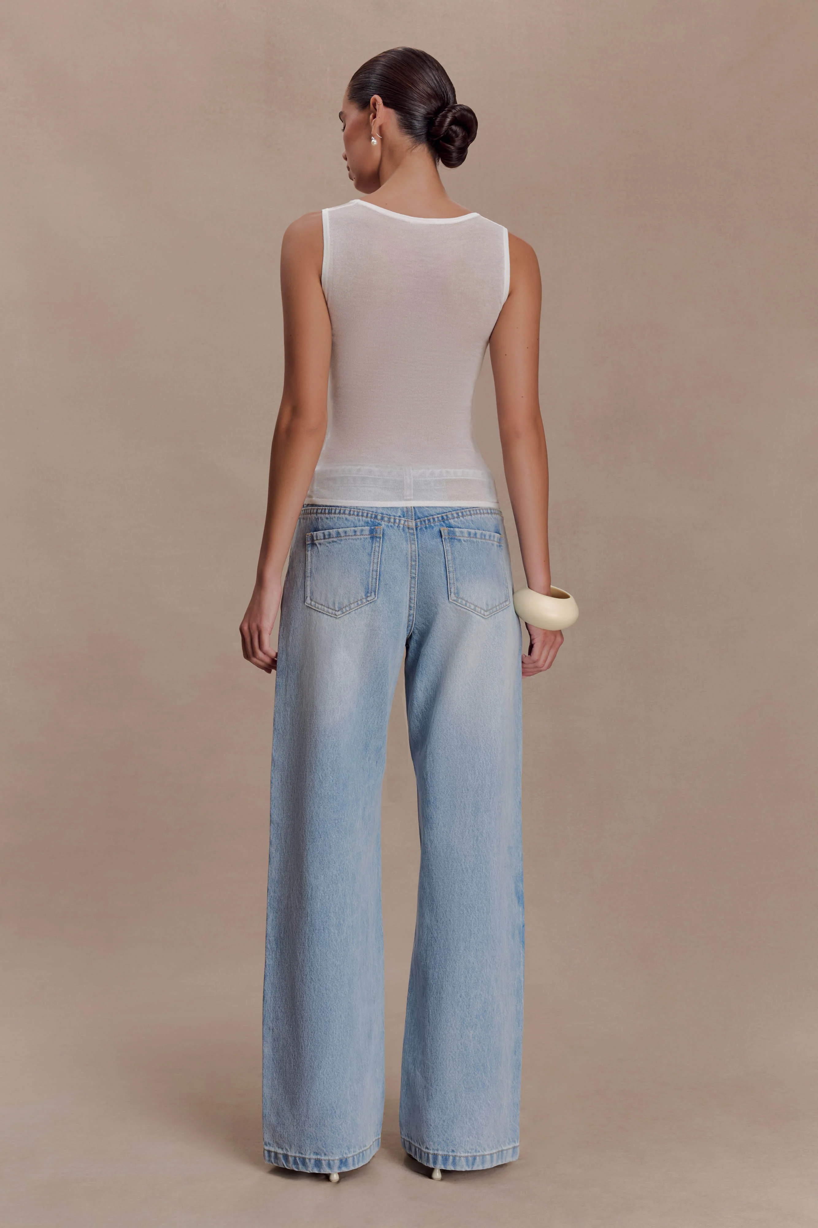 Perrie Mid Rise Straight Leg Tie Jeans - Washed Light Blue - Image 2