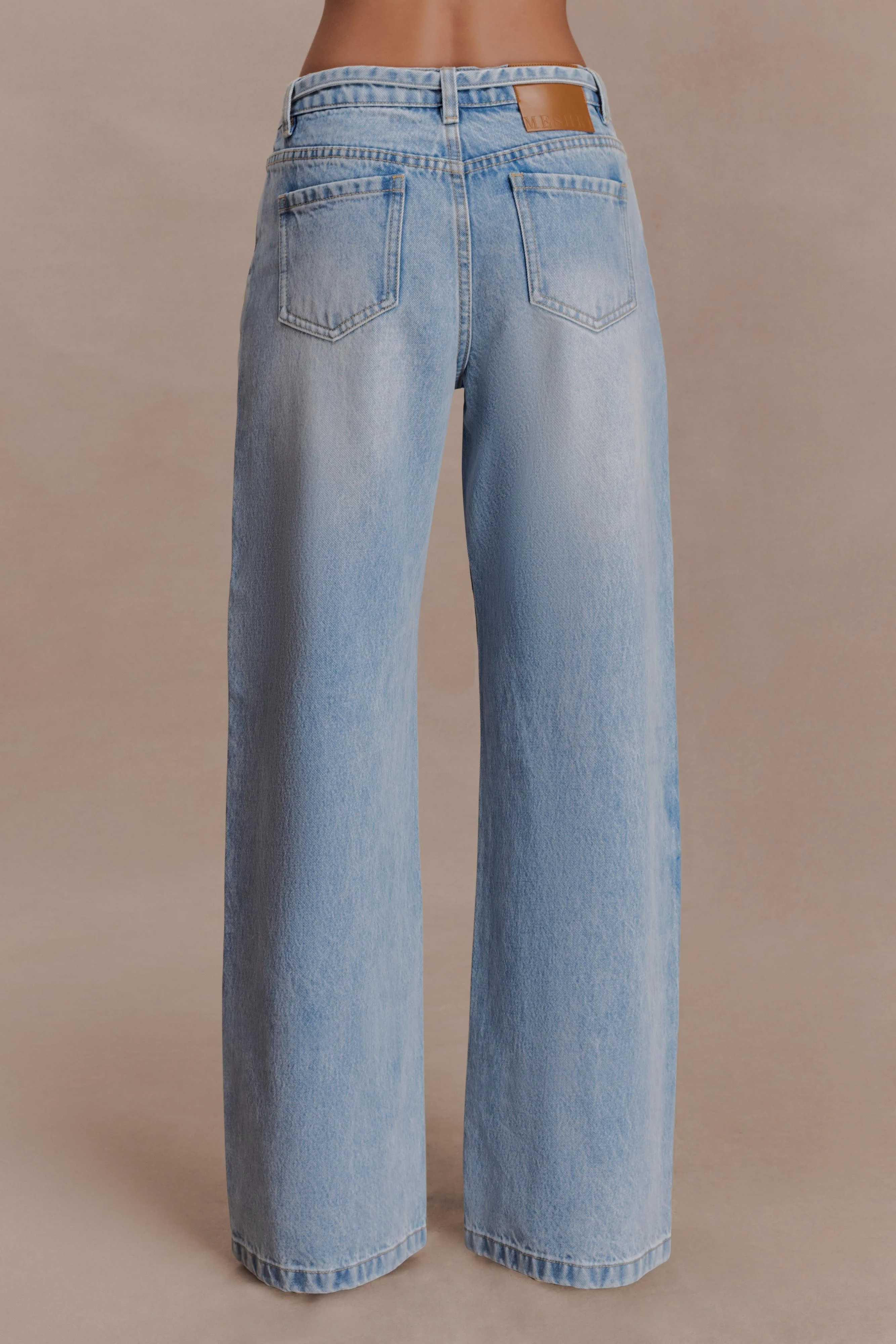 Perrie Mid Rise Straight Leg Tie Jeans - Washed Light Blue - Image 9