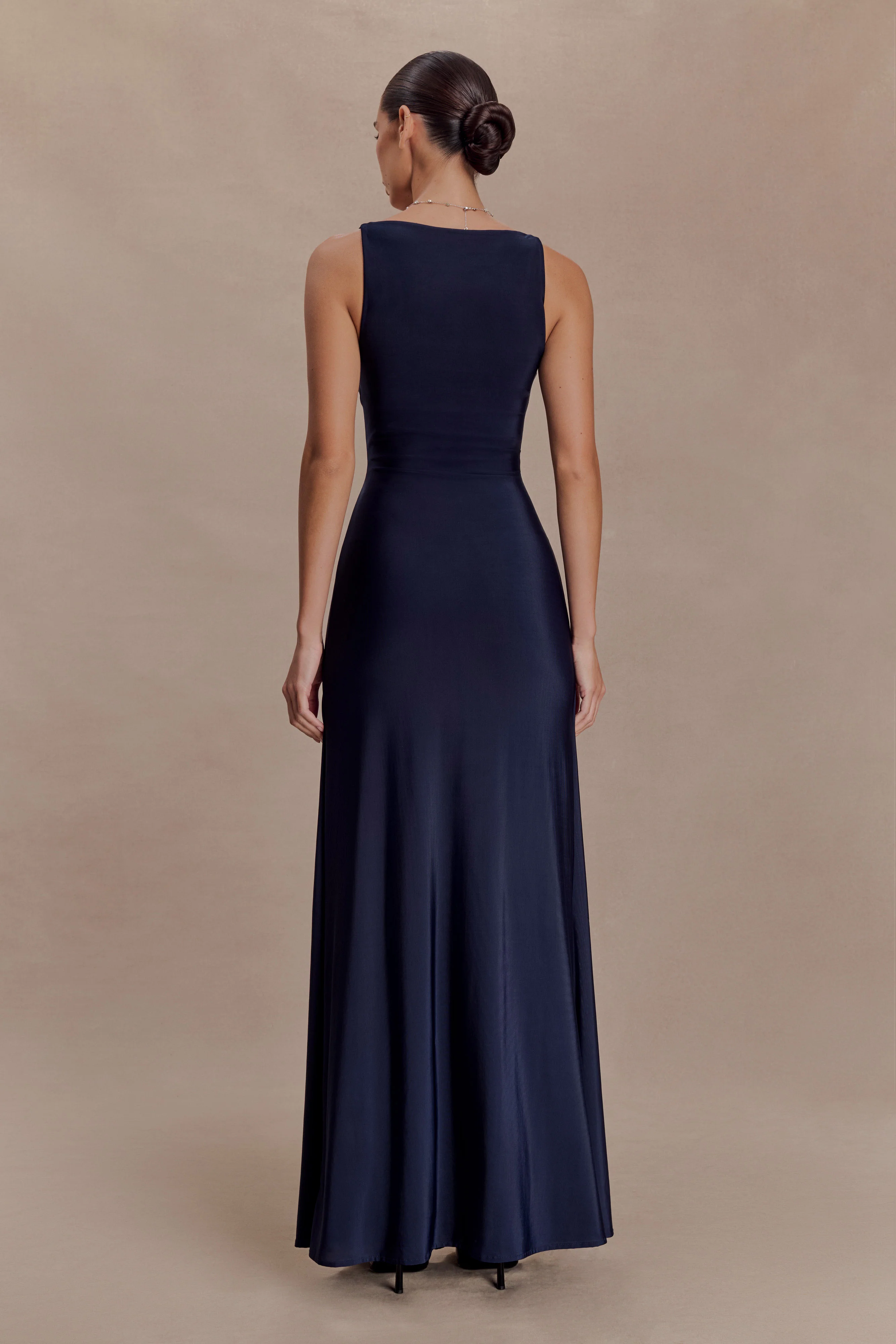 Perrie Slinky Ruched Maxi Dress - Ink Blue - Image 2