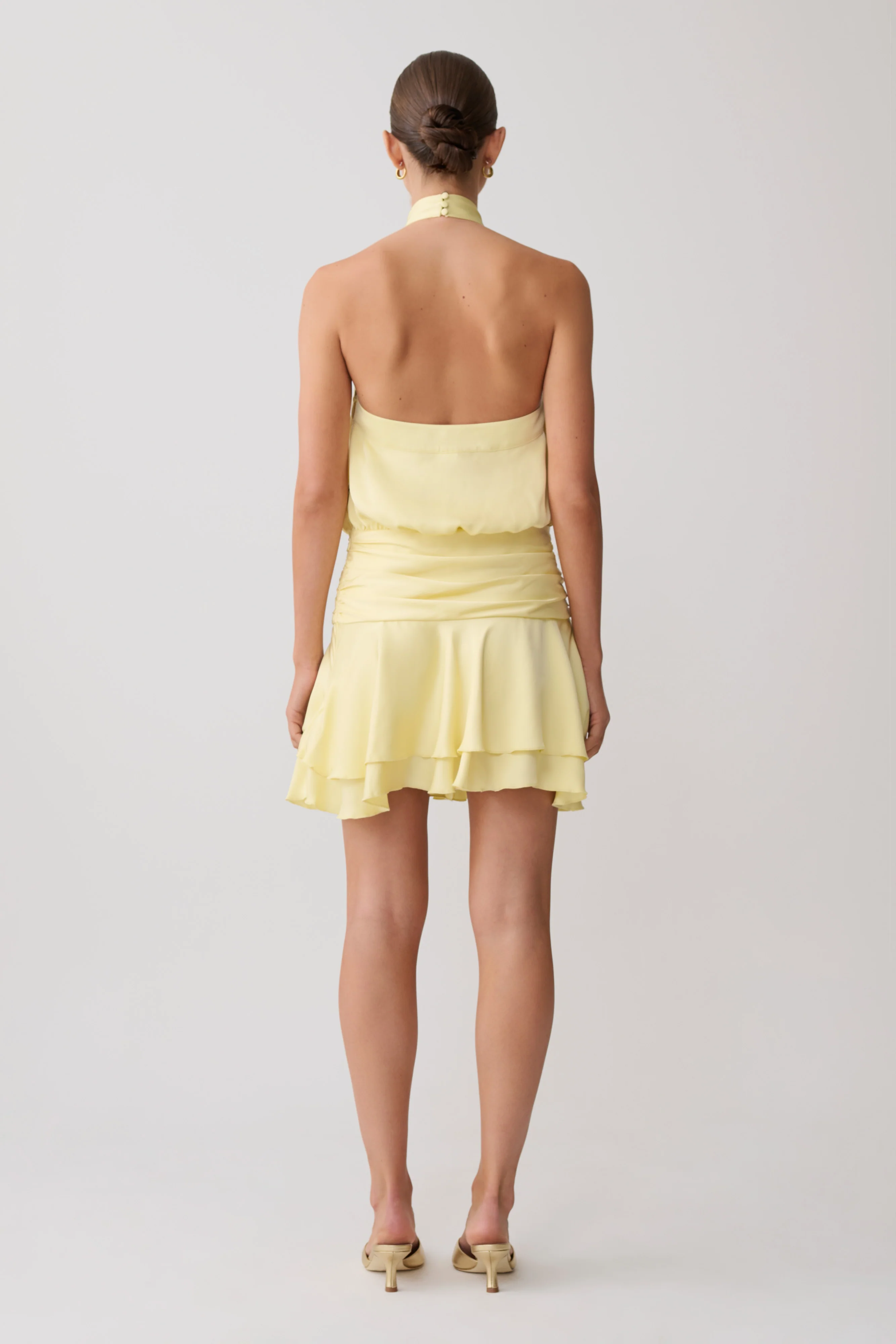 Poppy Satin Halter Mini Dress - Lemon - Image 2