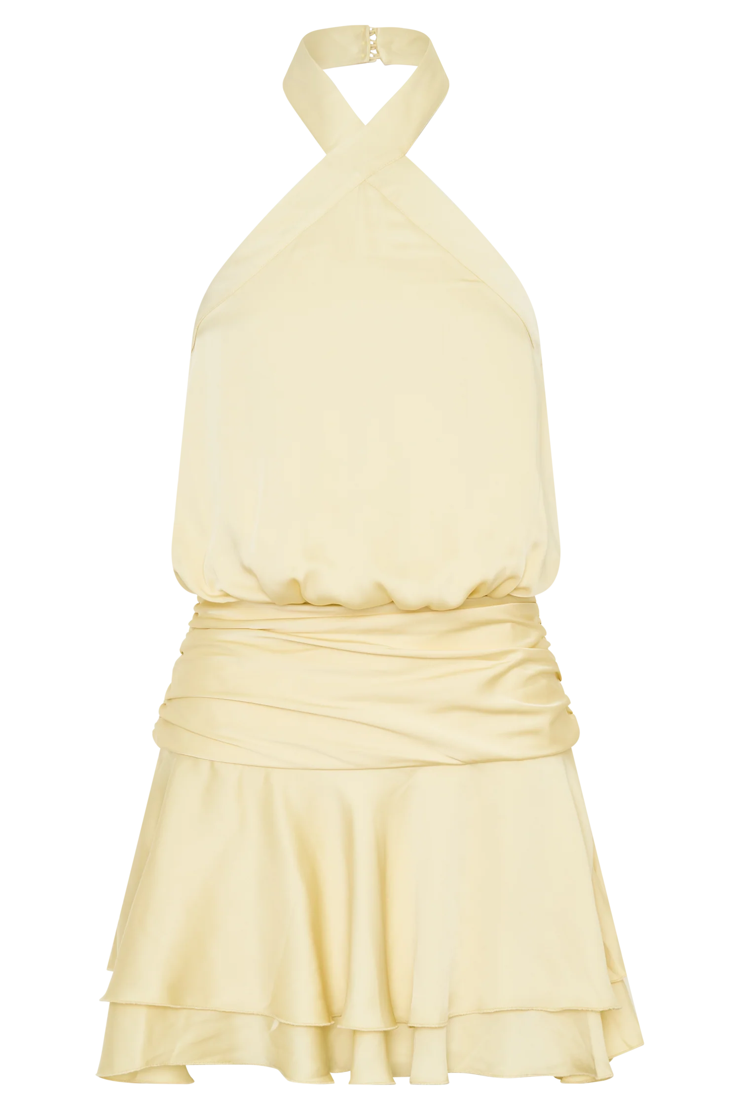 Poppy Satin Halter Mini Dress - Lemon - Image 9