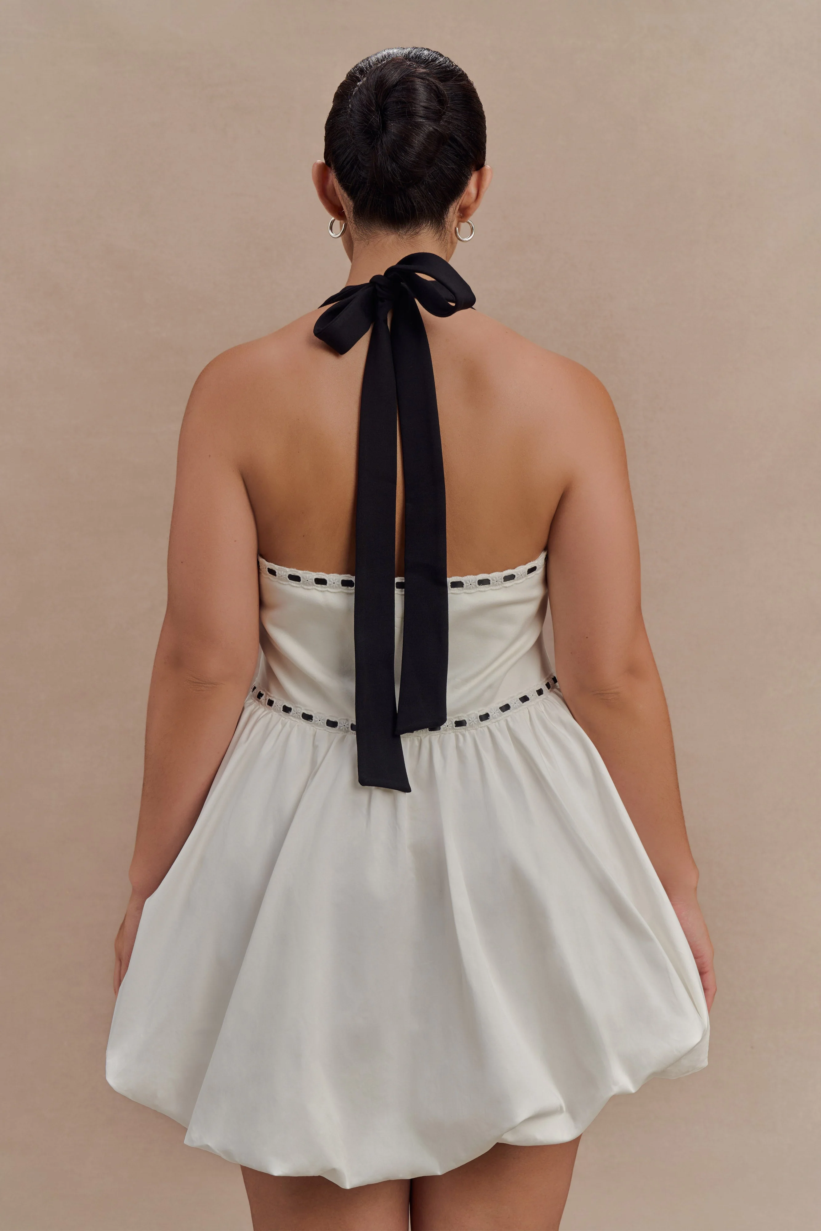 Queenie Halter Bubble Mini Dress - Black/White - Image 7