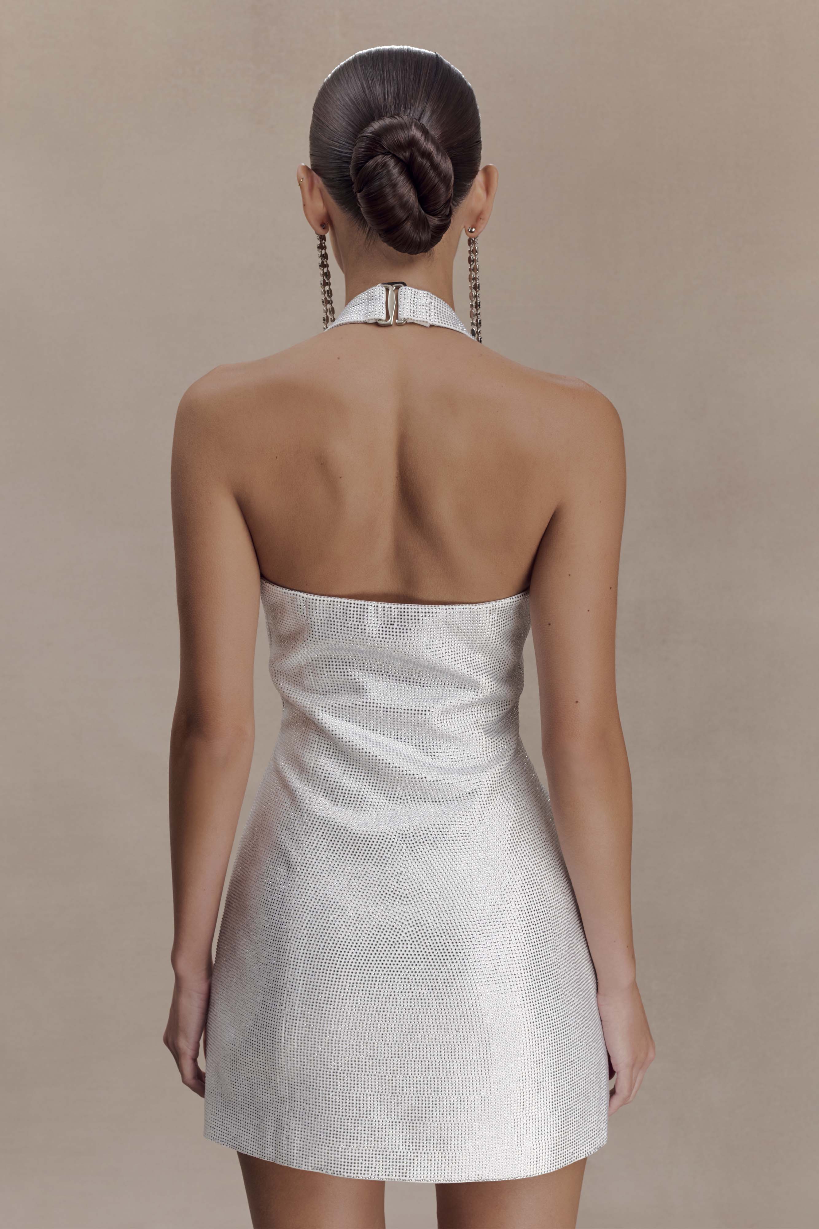 Raina Diamante Halter Mini Dress - White - Image 2