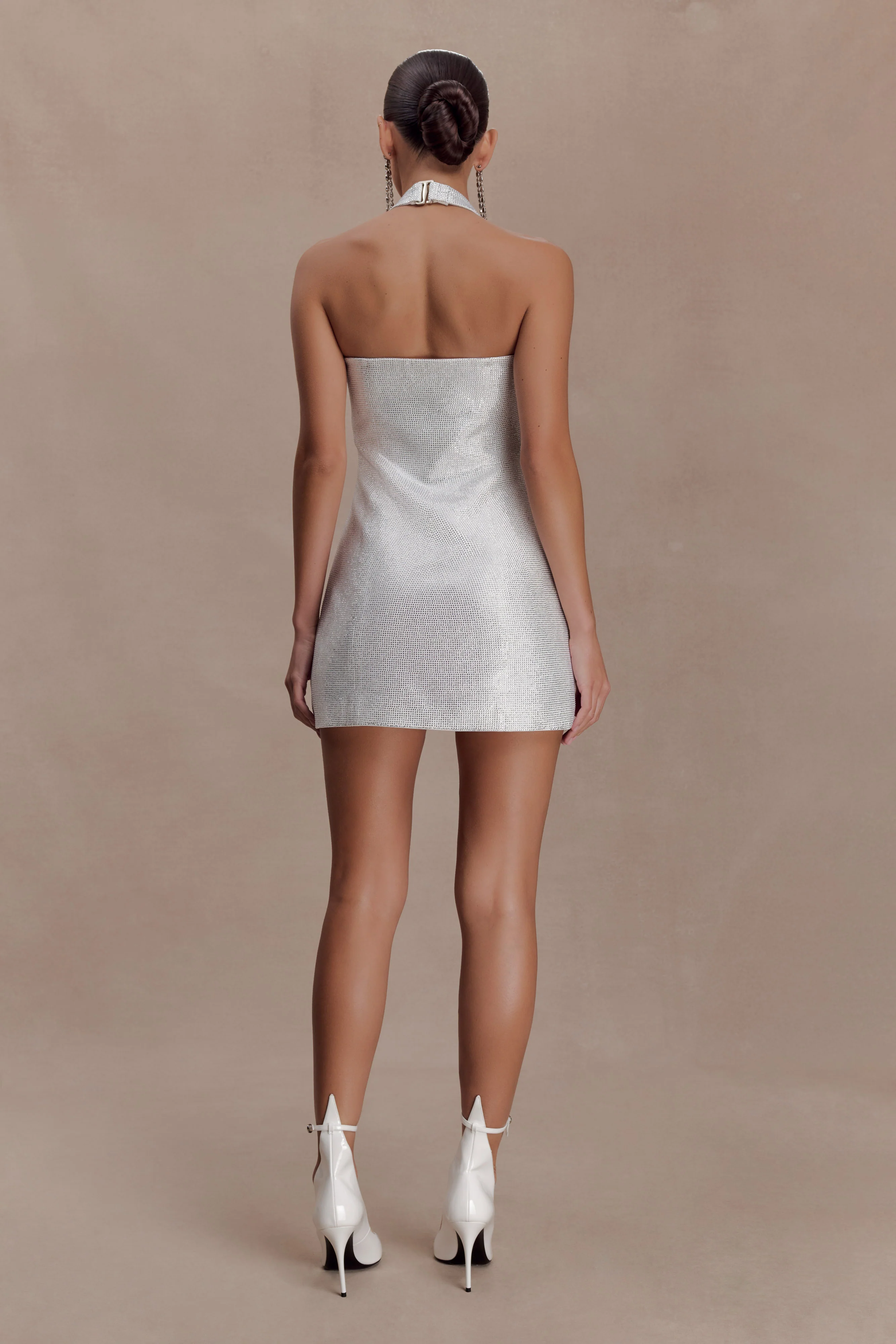 Raina Diamante Halter Mini Dress - White - Image 5