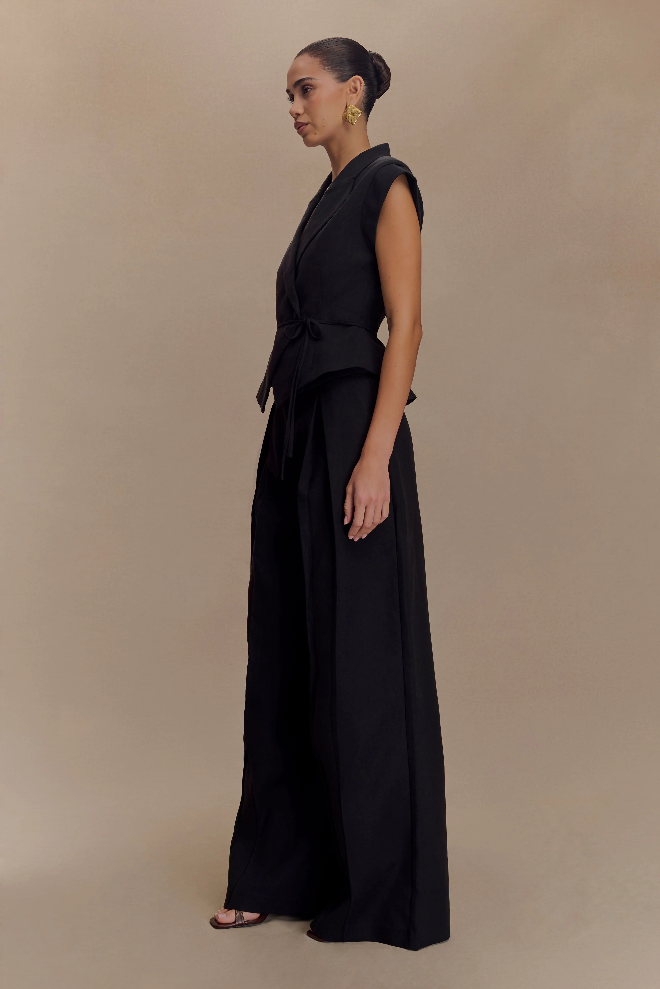 Raya Mid Rise Wide Leg Linen Pant - Black - Image 3