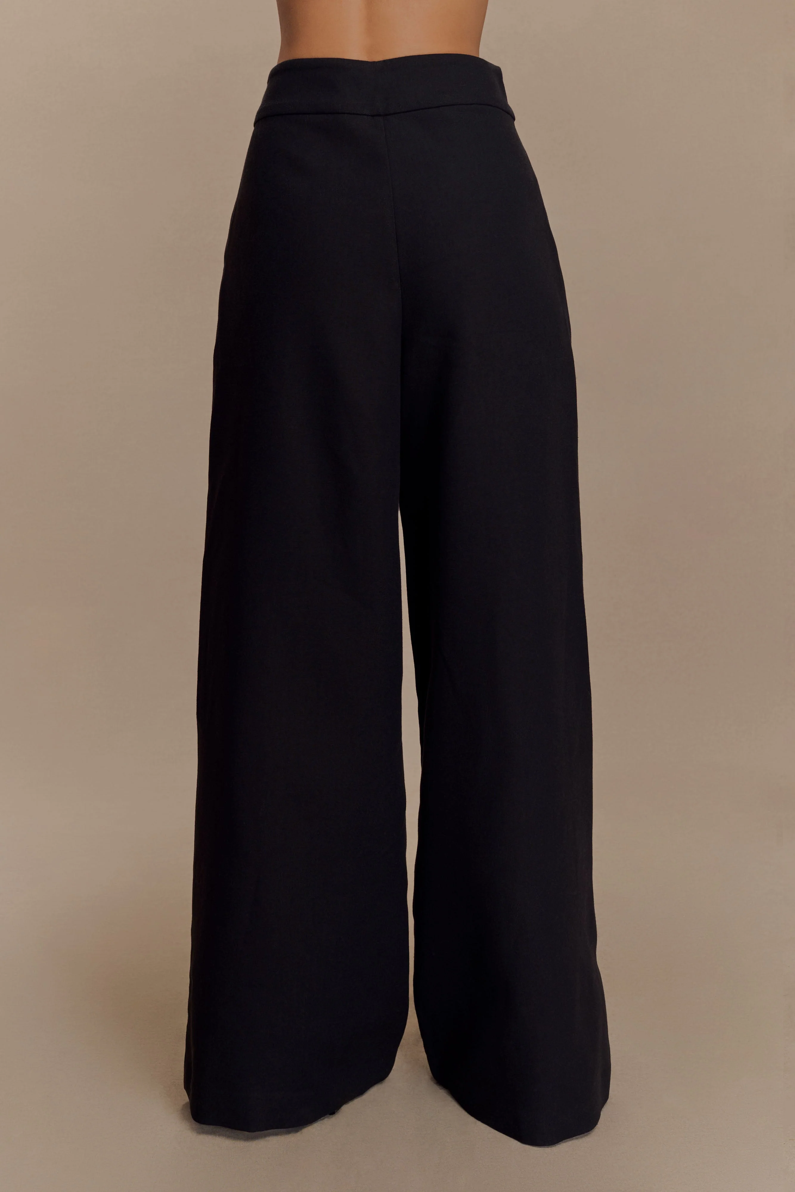 Raya Mid Rise Wide Leg Linen Pant - Black - Image 4