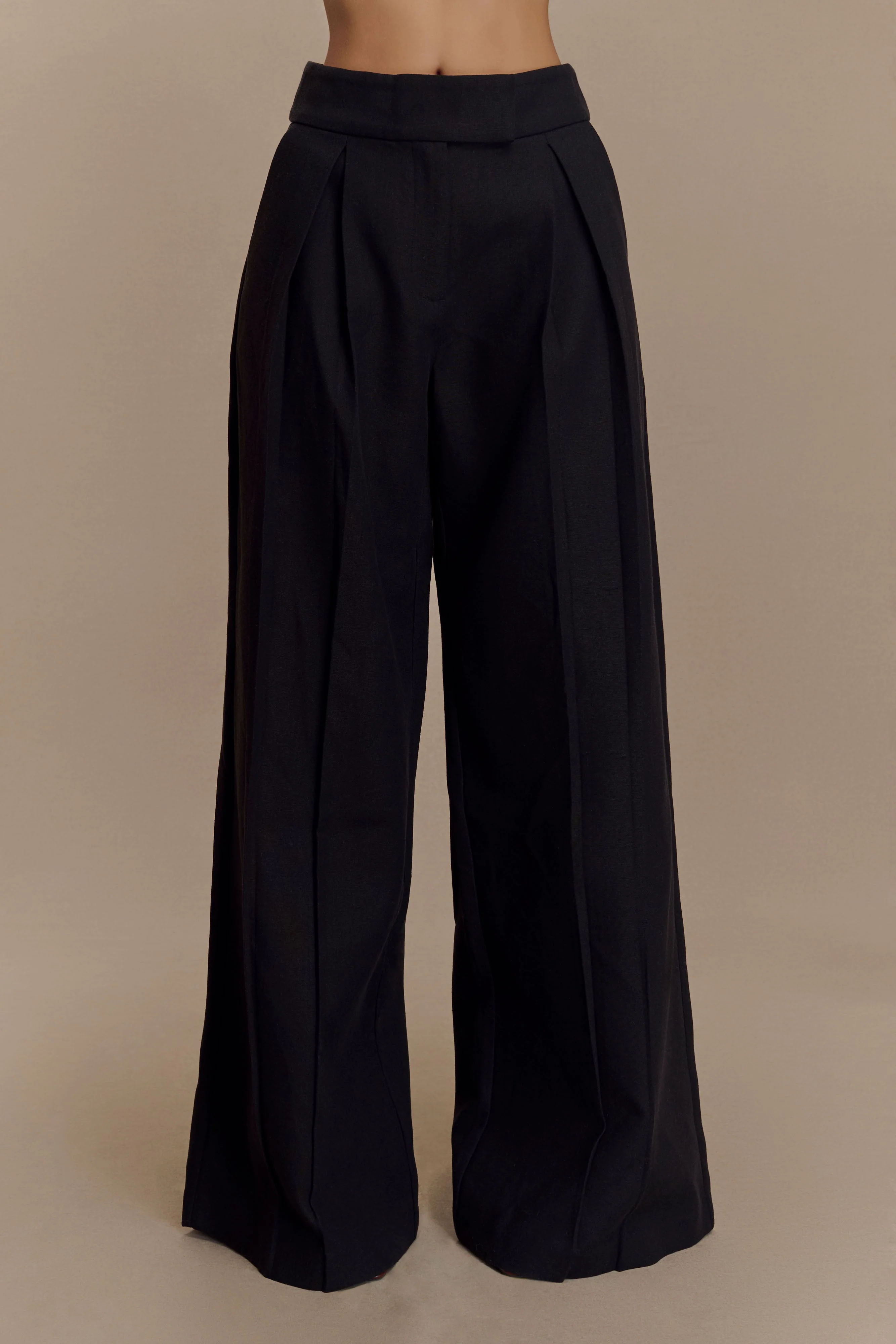 Raya Mid Rise Wide Leg Linen Pant - Black - Image 5