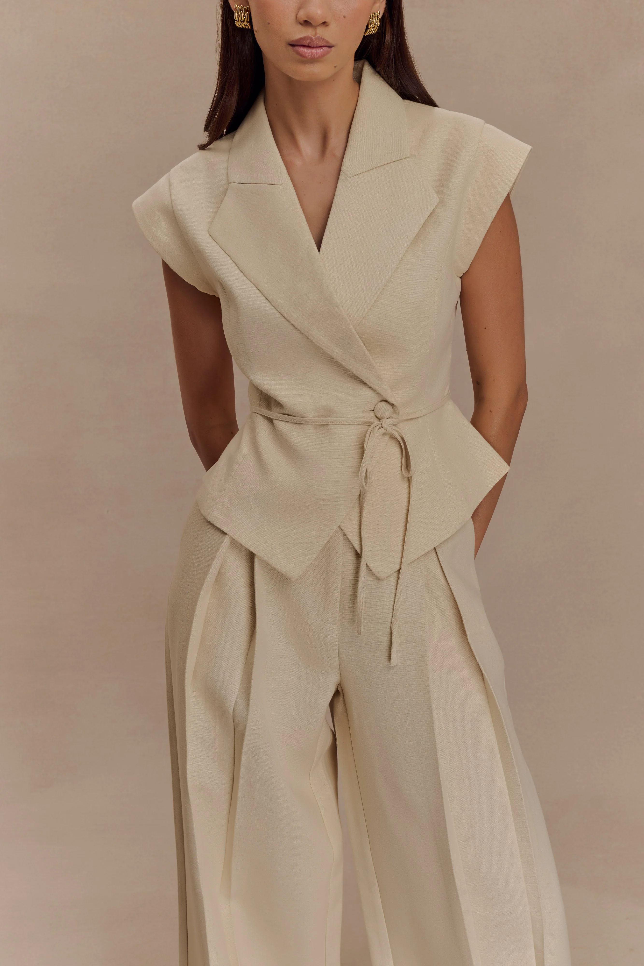 Raya Mid Rise Wide Leg Linen Pant - Natural Beige - Image 6