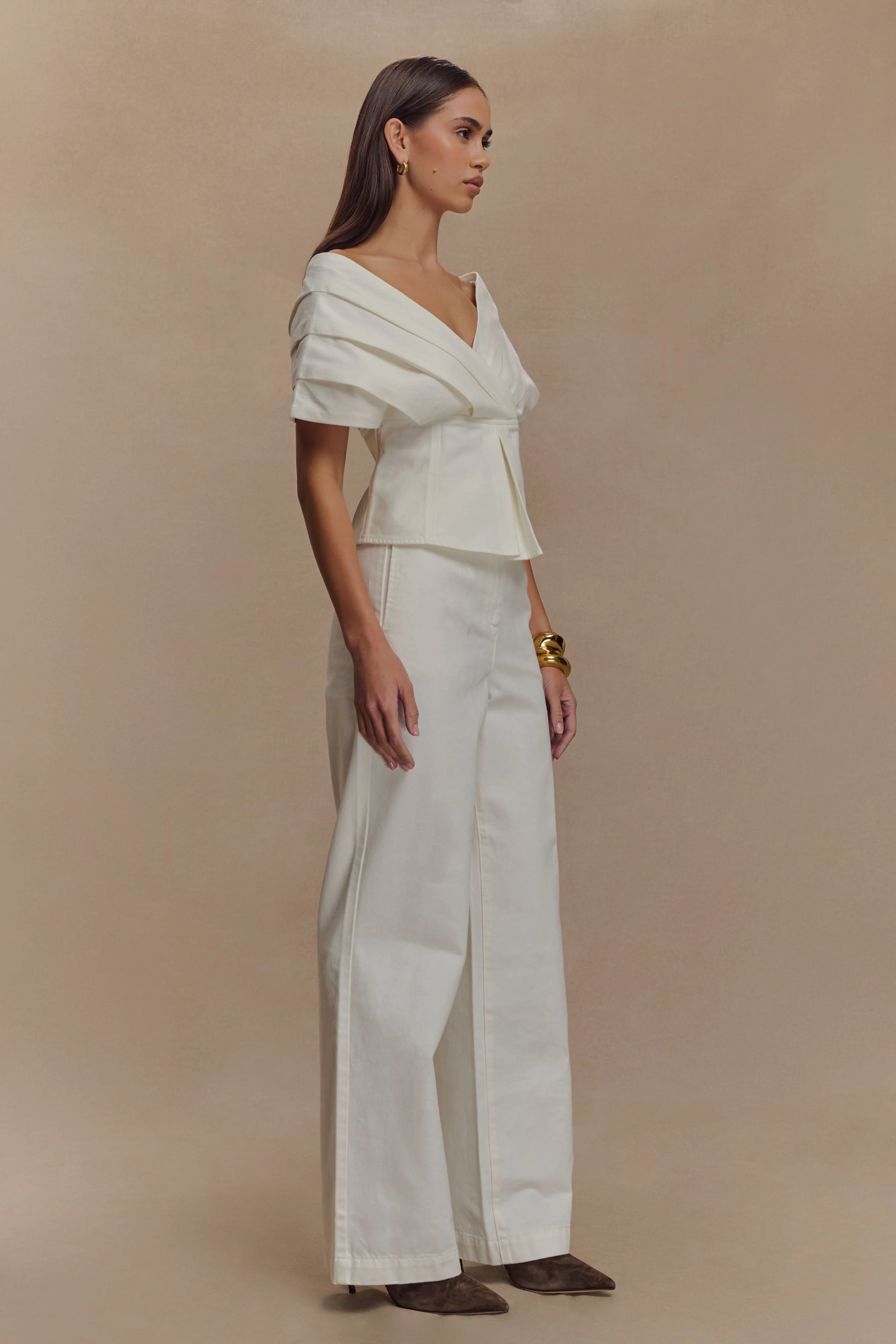 Rayne Off Shoulder Denim Top - White - Image 4