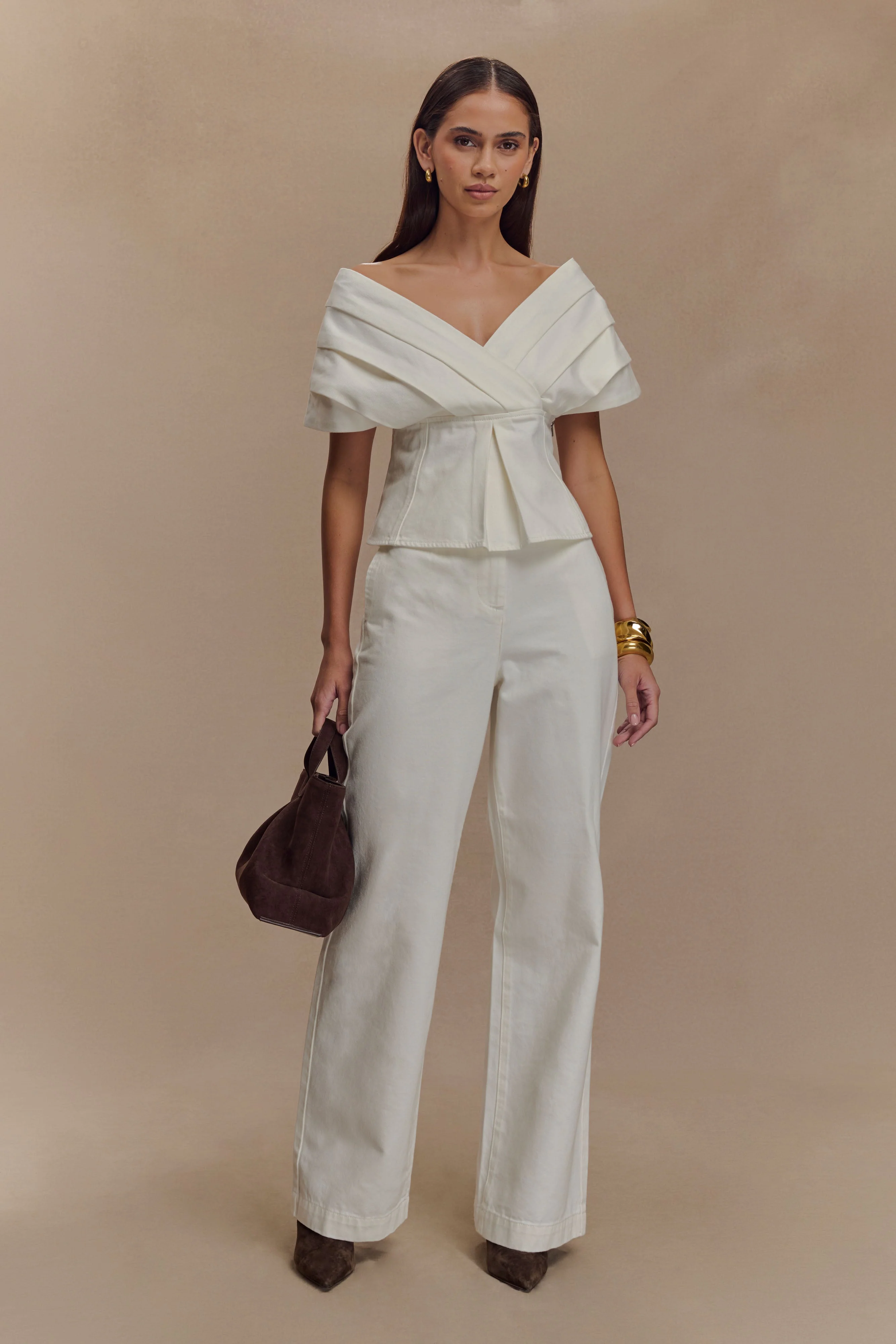 Rayne Off Shoulder Denim Top - White - Image 6