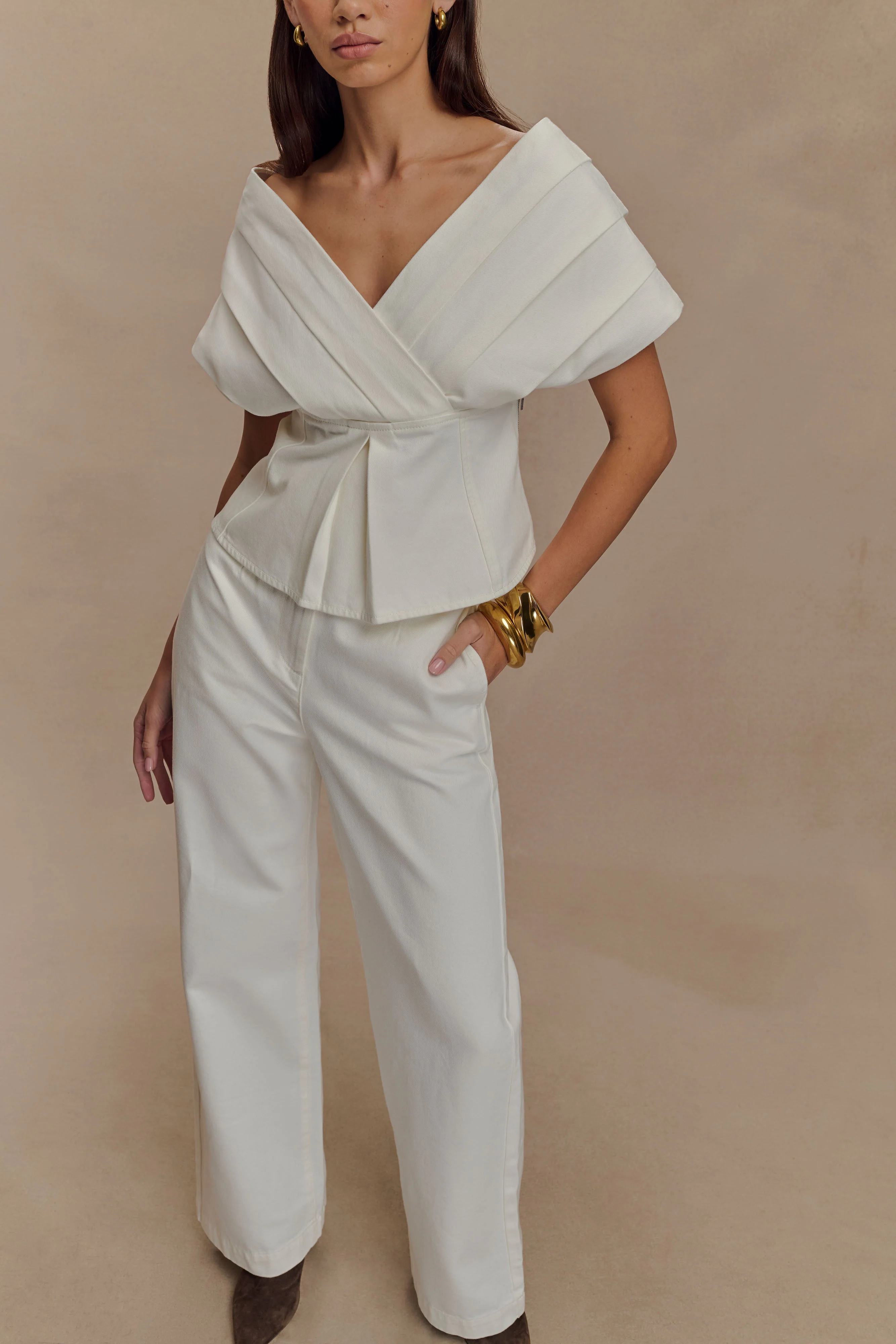 Rayne Wide Leg Denim Jeans - White - Image 3