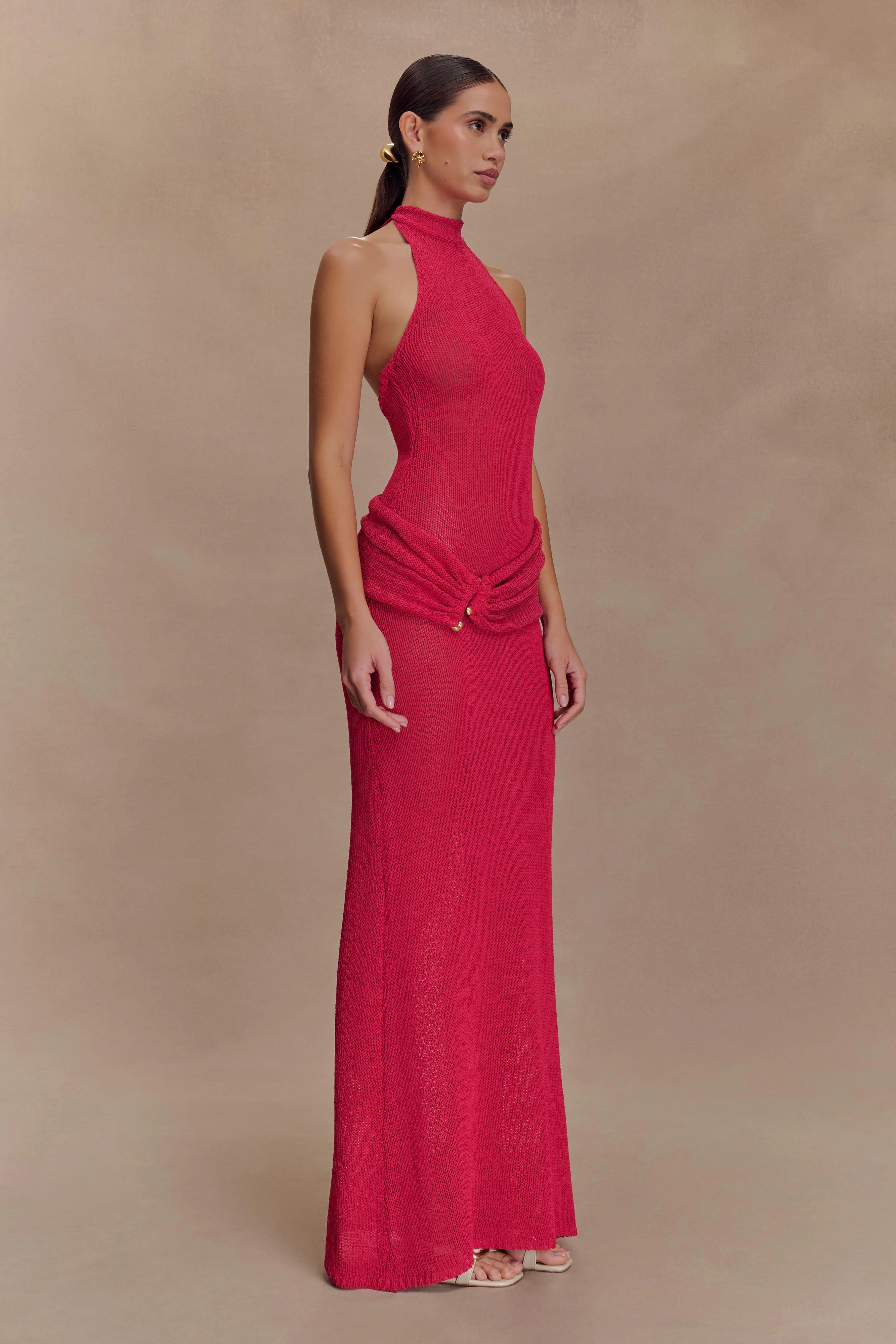 Reece Halter Knit Maxi Dress - Dragonfruit - Image 4