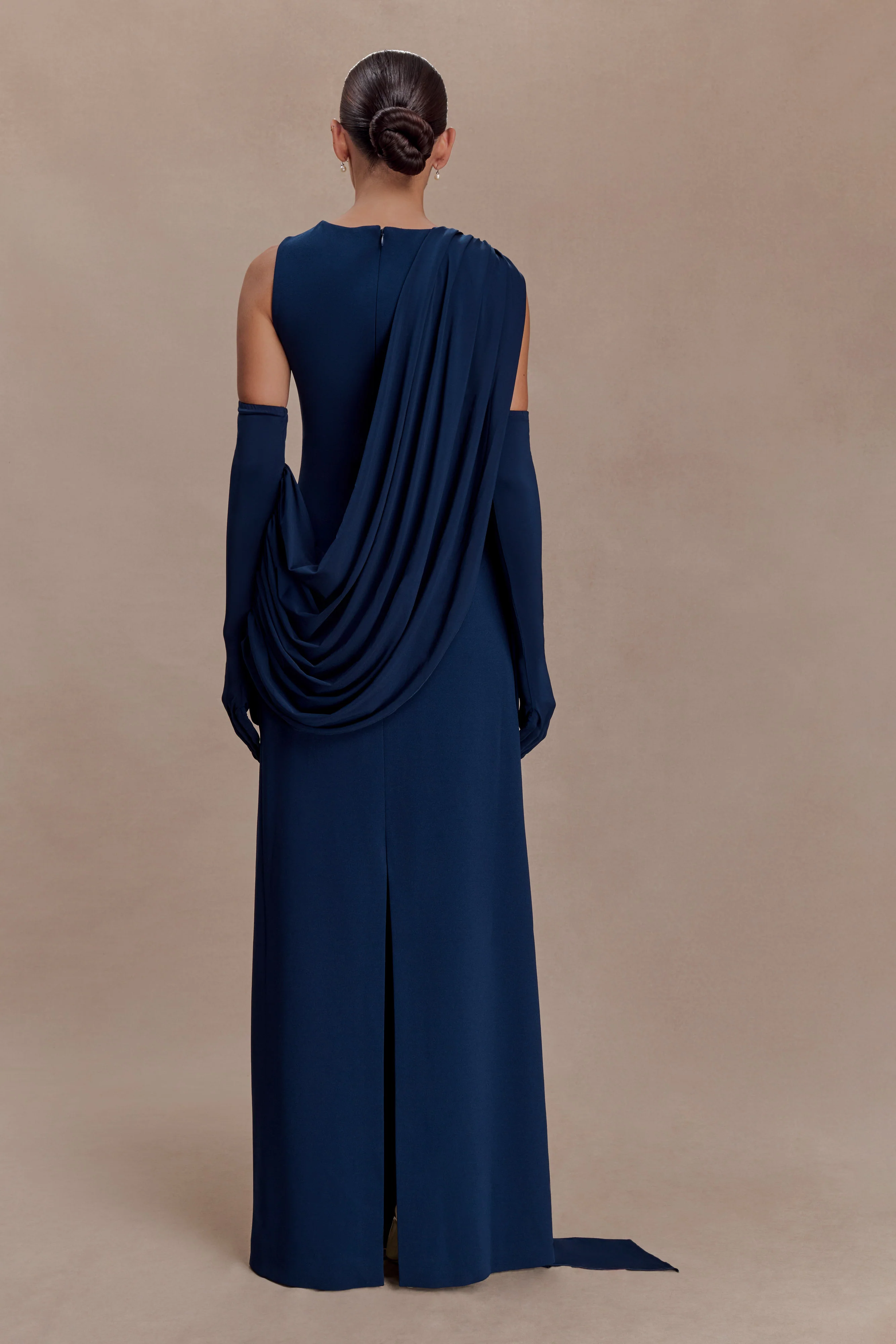 Rhea Detachable Cape Jersey Maxi Dress - Navy - Image 2