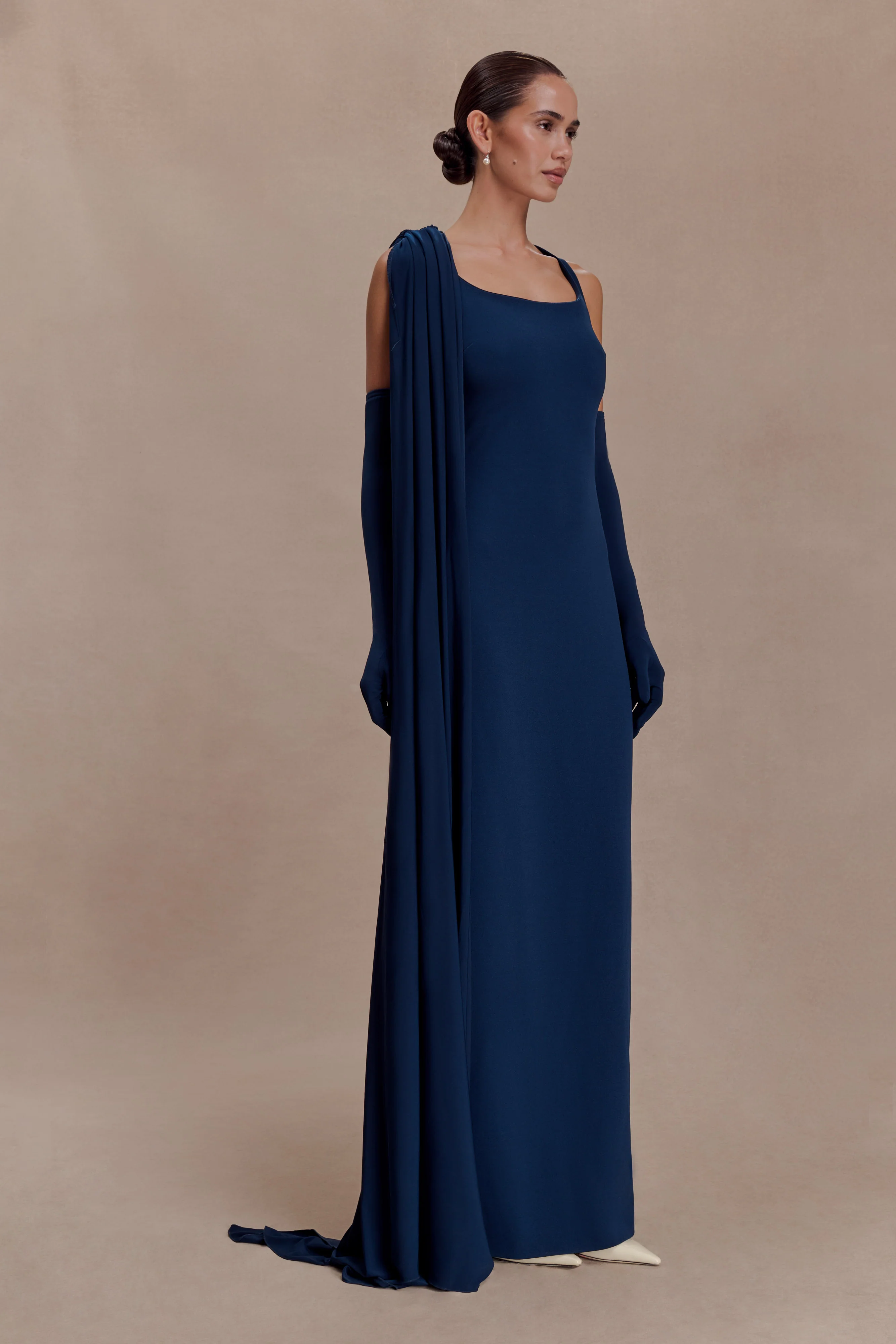 Rhea Detachable Cape Jersey Maxi Dress - Navy - Image 4