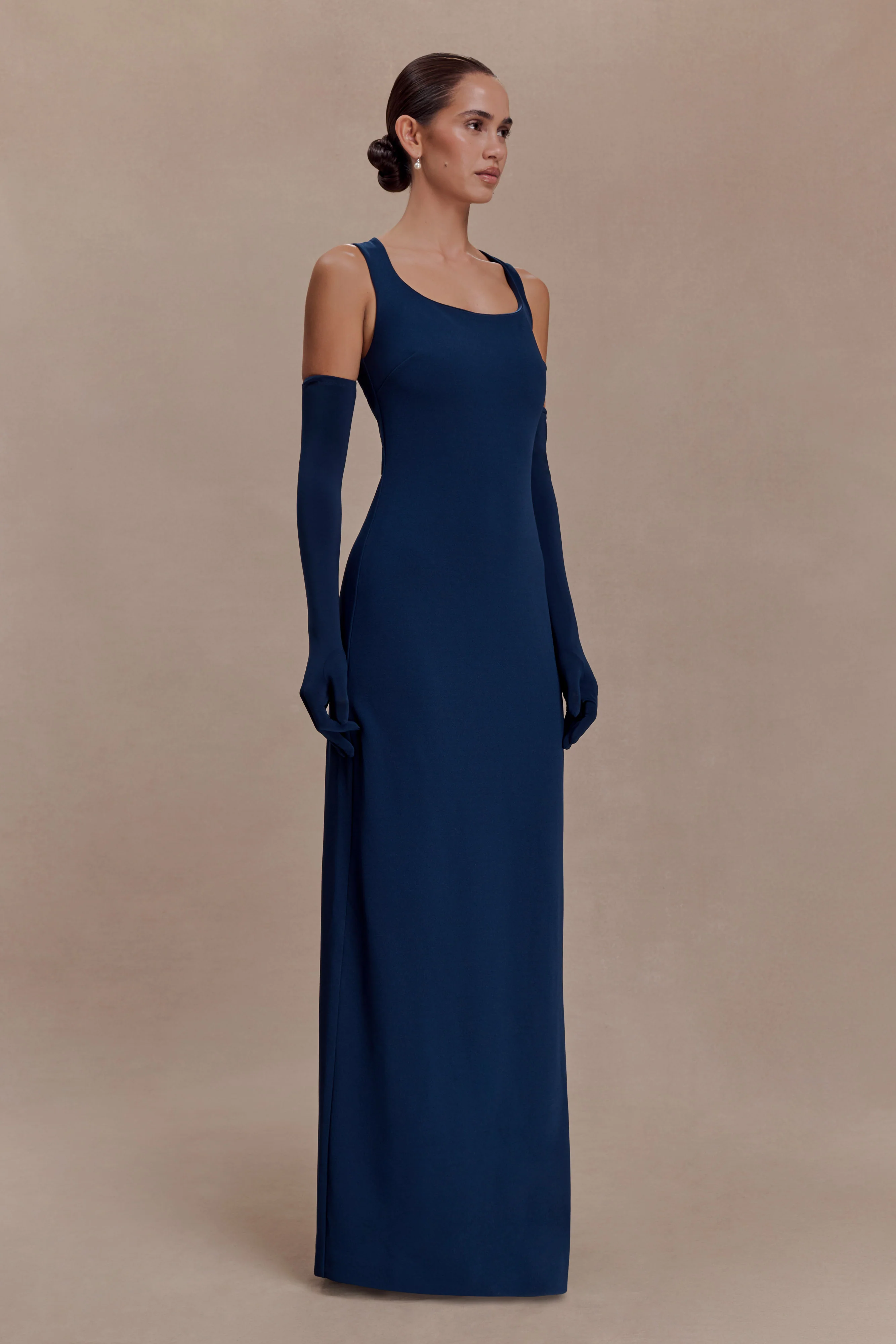 Rhea Detachable Cape Jersey Maxi Dress - Navy - Image 5