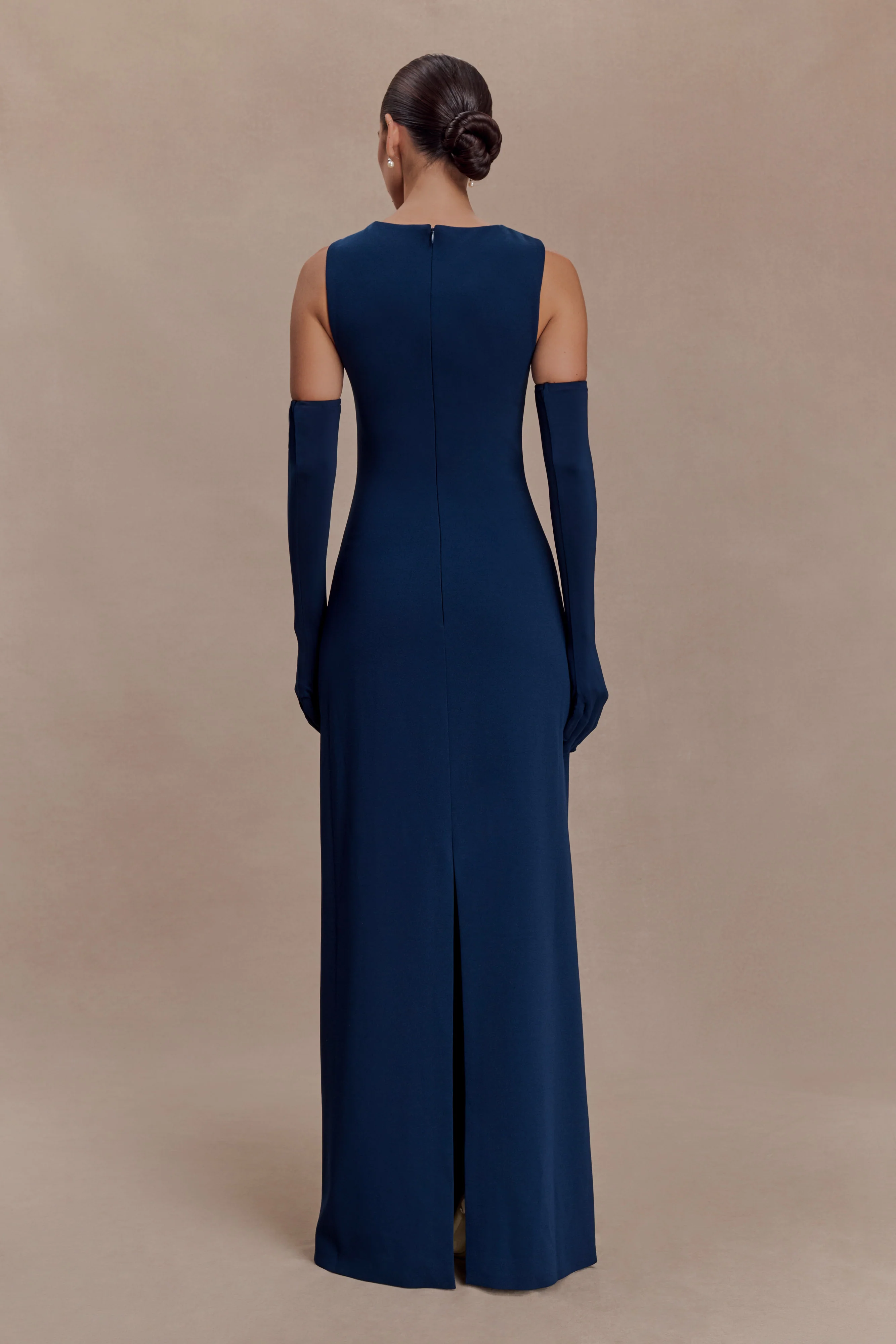 Rhea Detachable Cape Jersey Maxi Dress - Navy - Image 6
