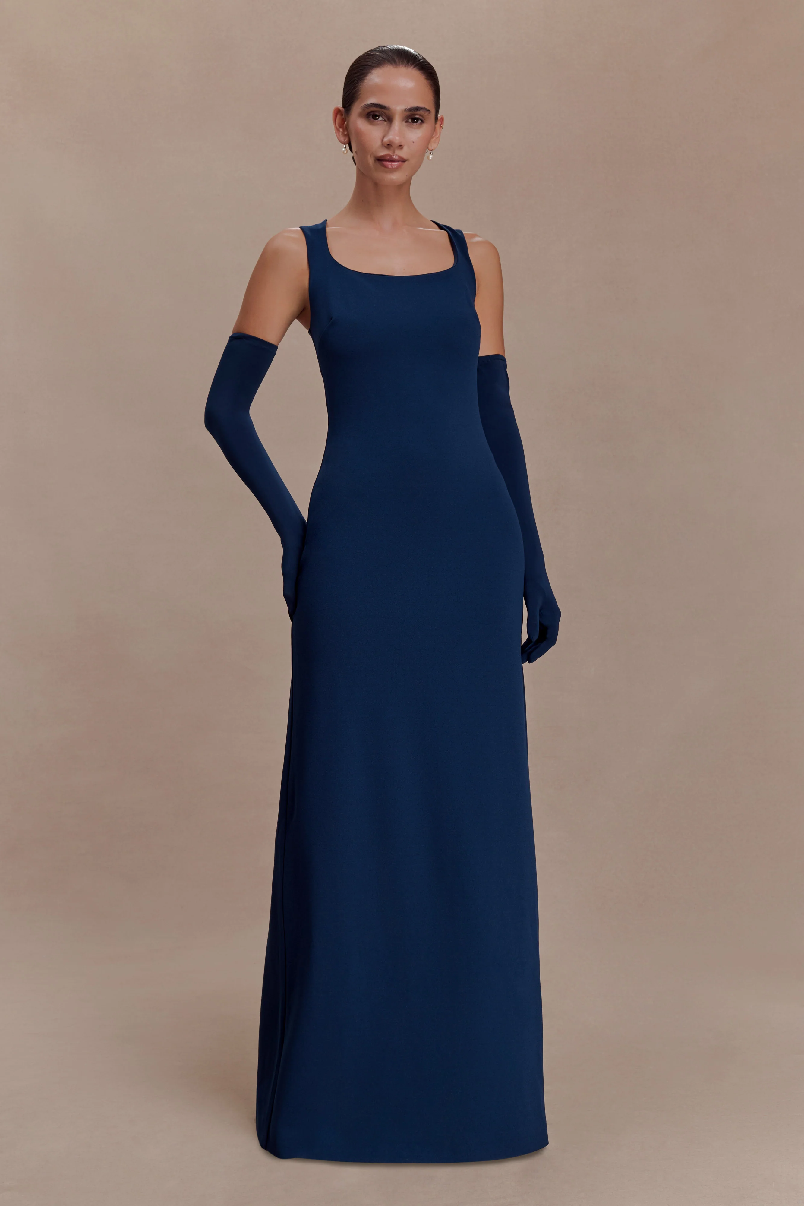 Rhea Detachable Cape Jersey Maxi Dress - Navy - Image 7