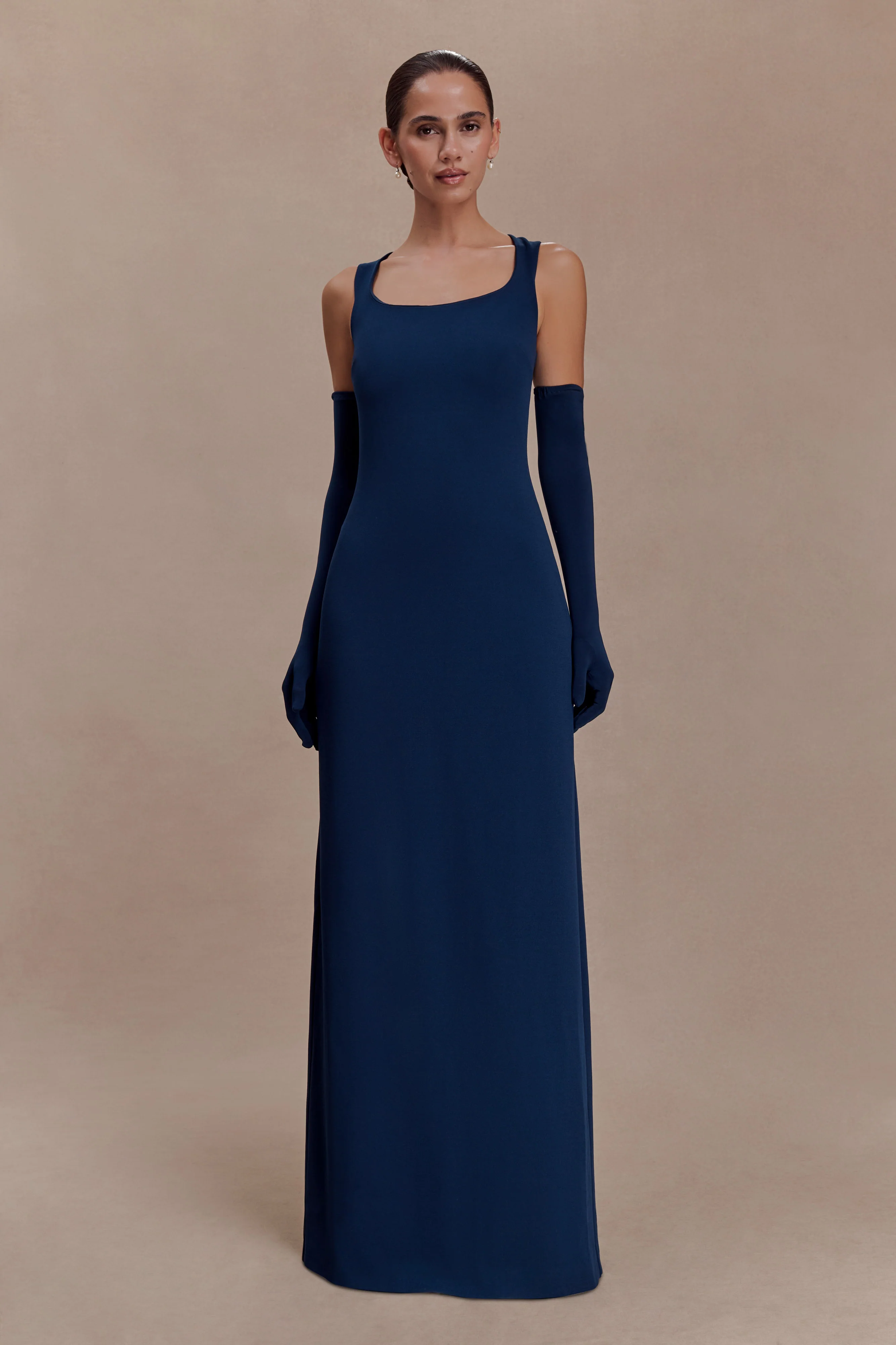 Rhea Detachable Cape Jersey Maxi Dress - Navy - Image 9